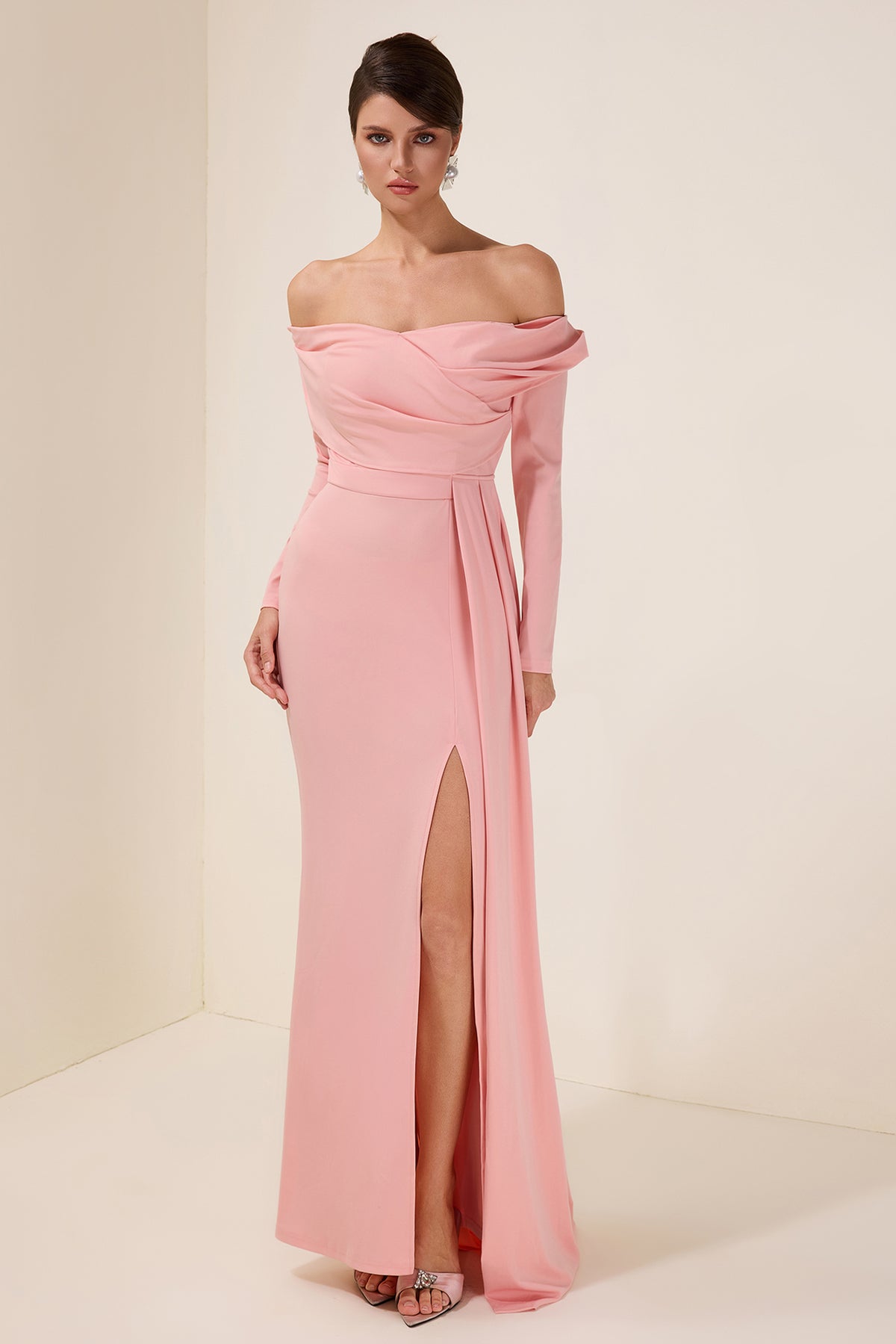 Solid 3D Flower Slit Maxi Dress