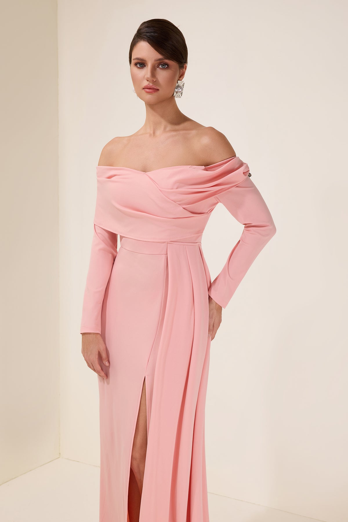 Solid 3D Flower Slit Maxi Dress