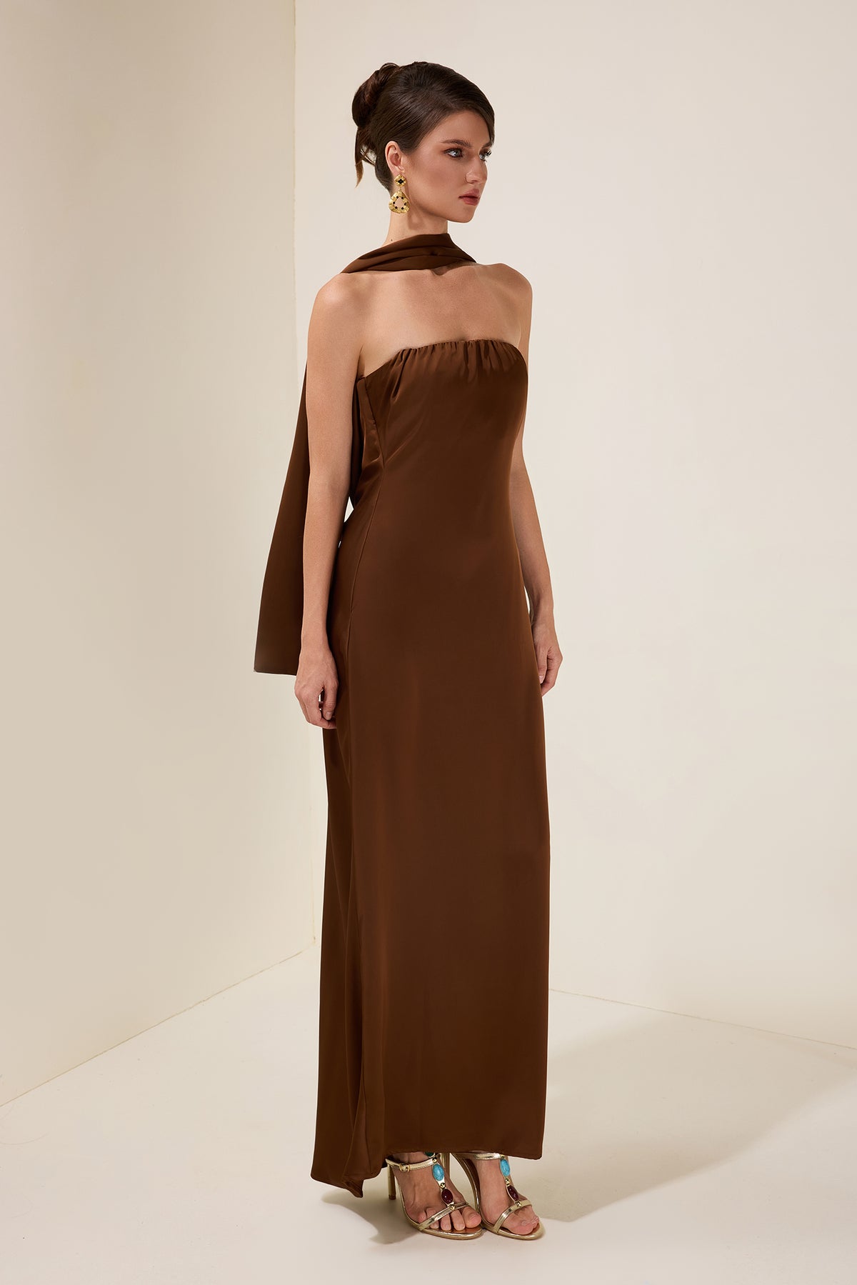 Satin Off-Shoulder Bow Midi Dress