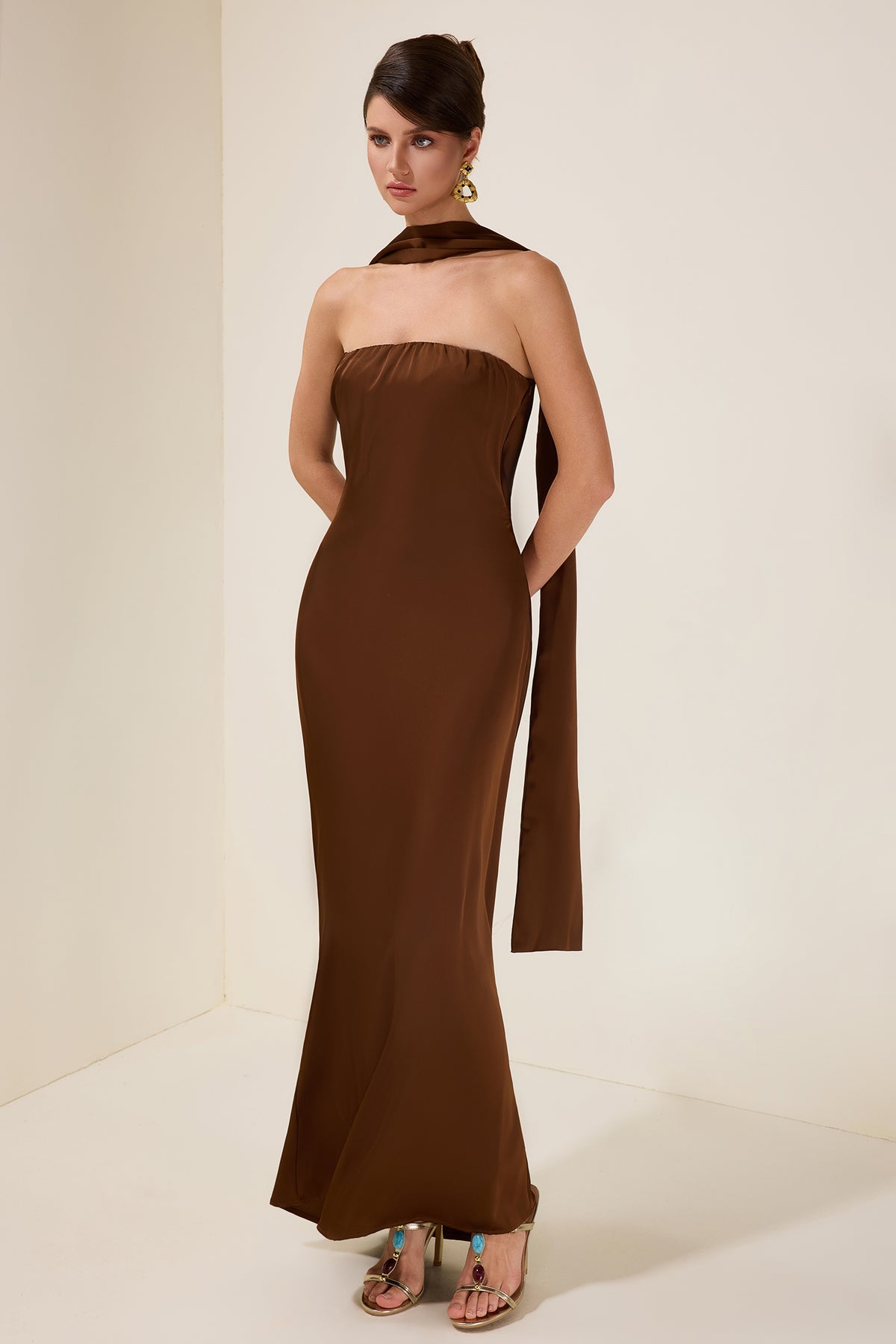 Satin Off-Shoulder Bow Midi Dress