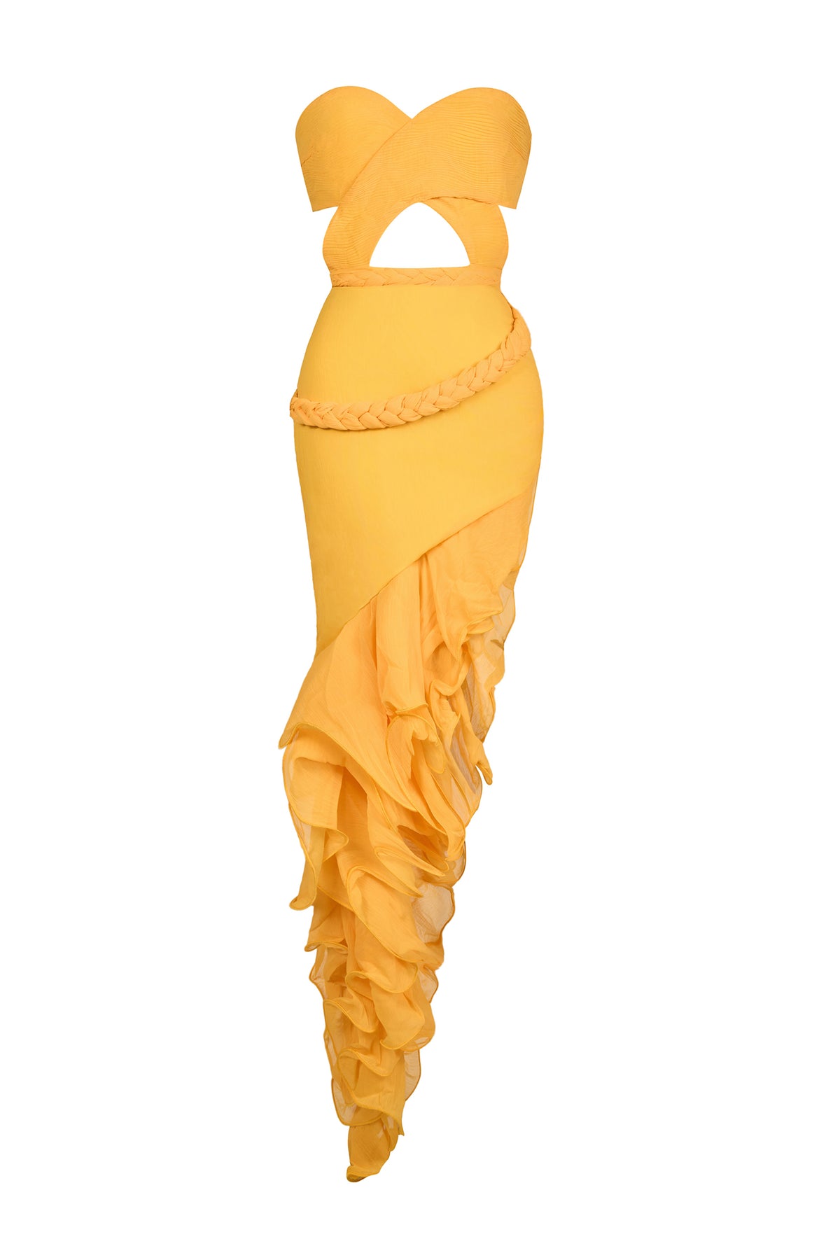 Lace Up Flounce Hem Slit Midi Dress