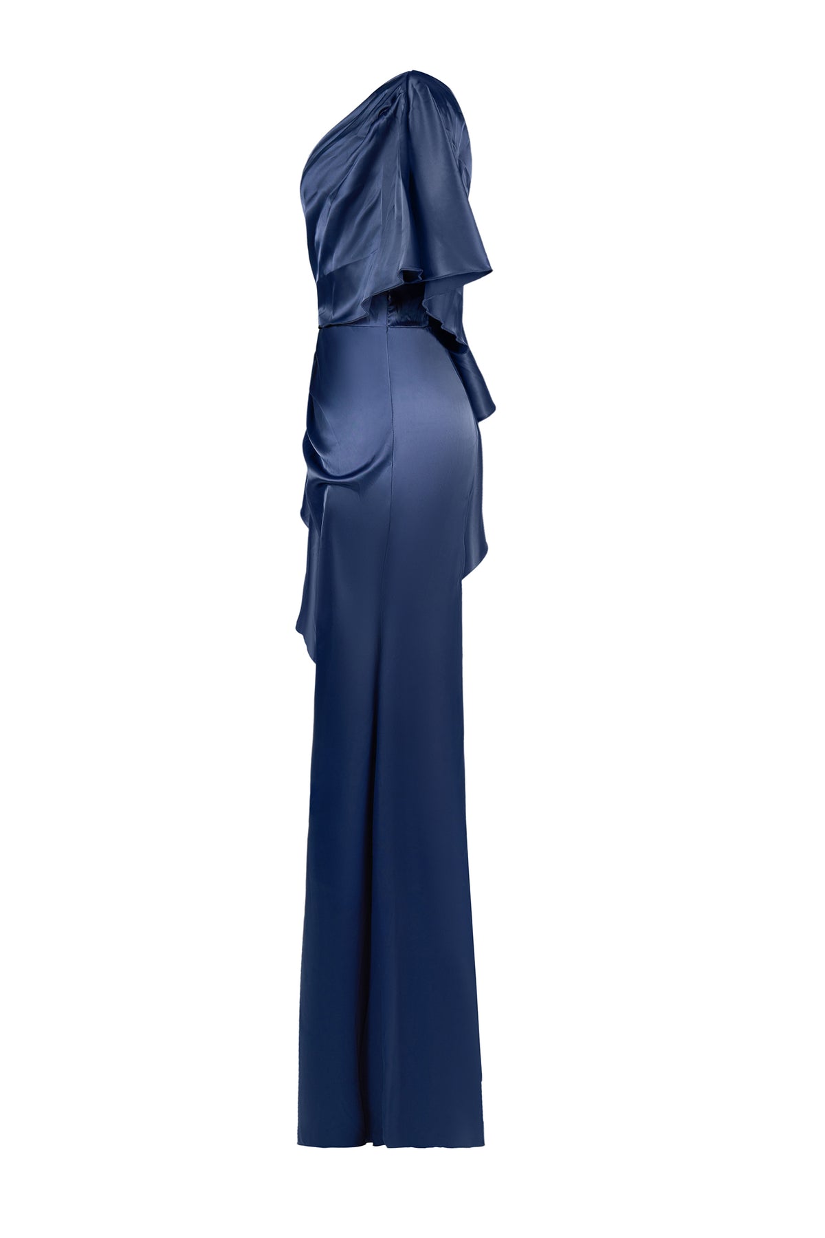 Satin Gathering Ruffle Maxi Dress