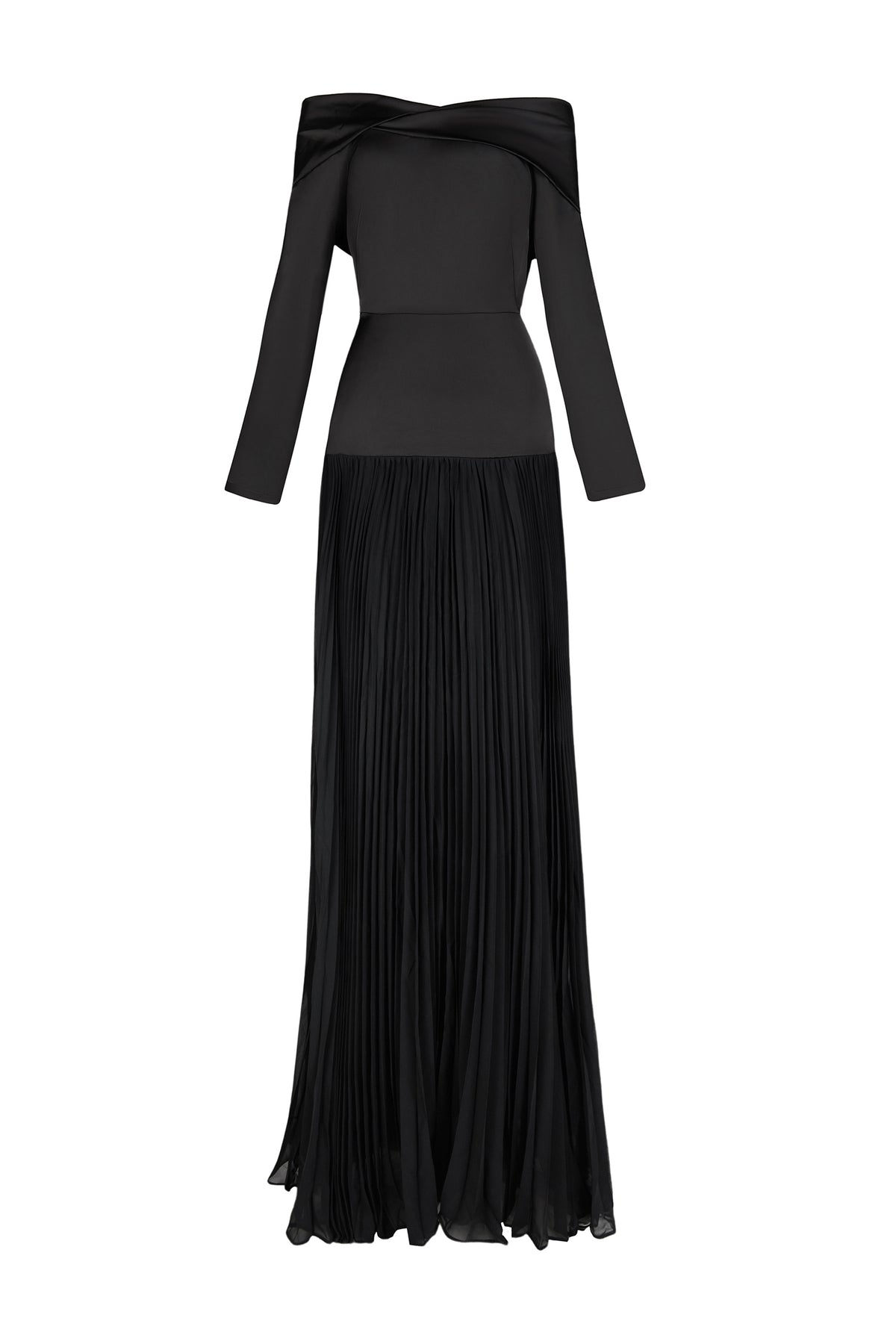 Satin Splicing Chiffon Pleat Maxi Dress