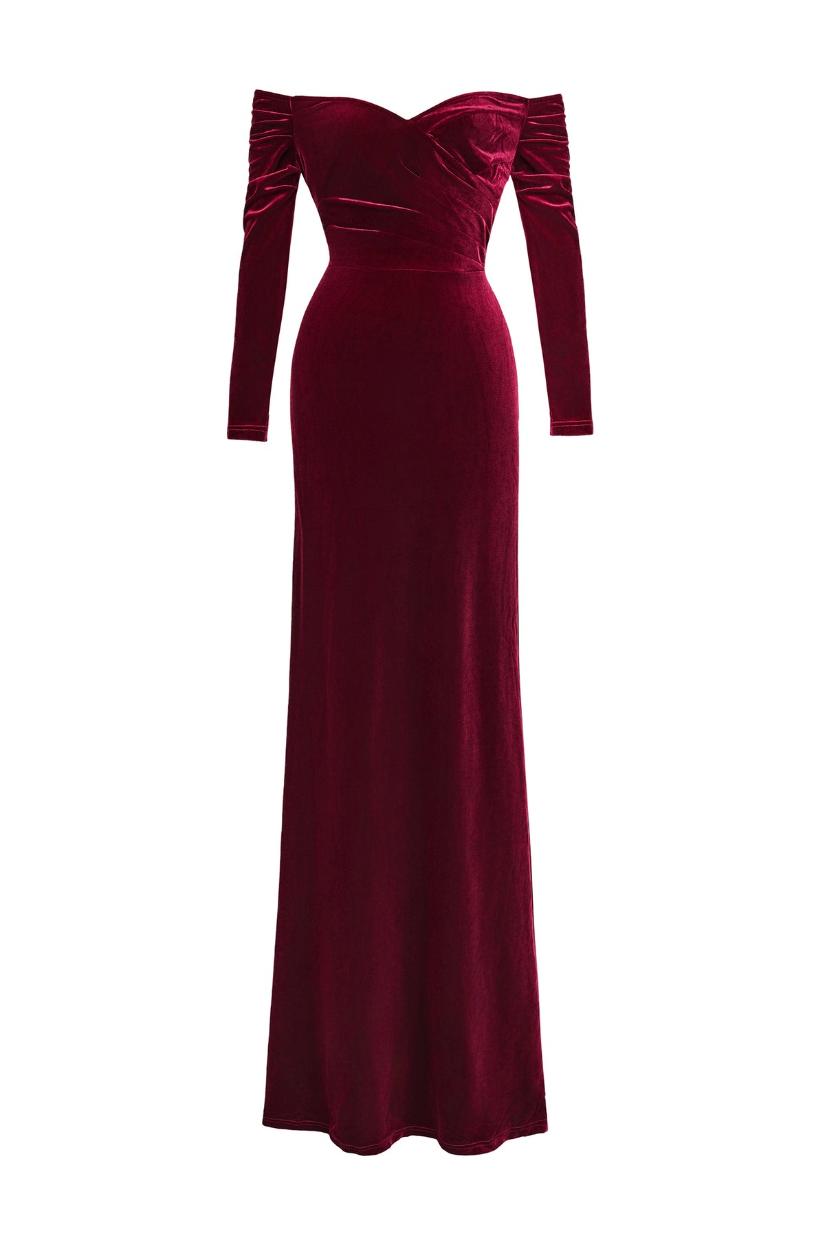 Velvet Solid Off-Shoulder Maxi Dress
