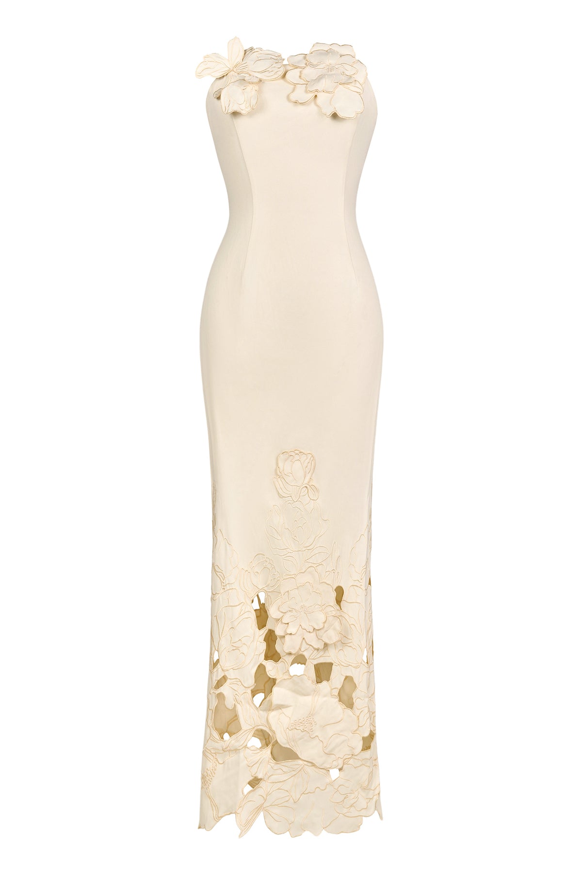 Off-Shoulder Floral Appliquéd Midi Dress