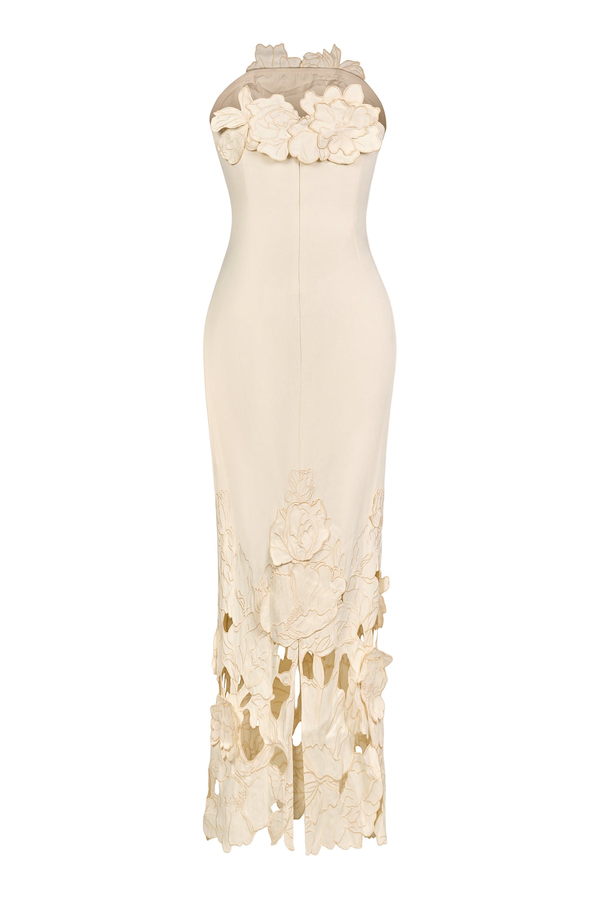 Off-Shoulder Floral Appliquéd Midi Dress