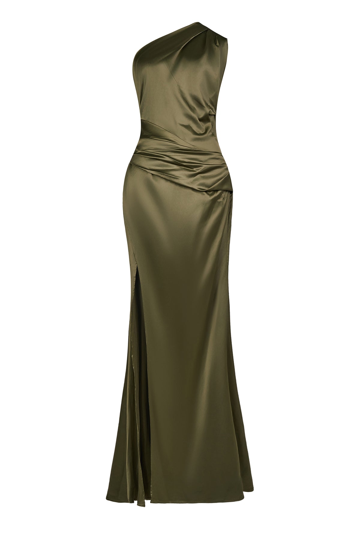 Satin Skew Collar Split Maxi Dress