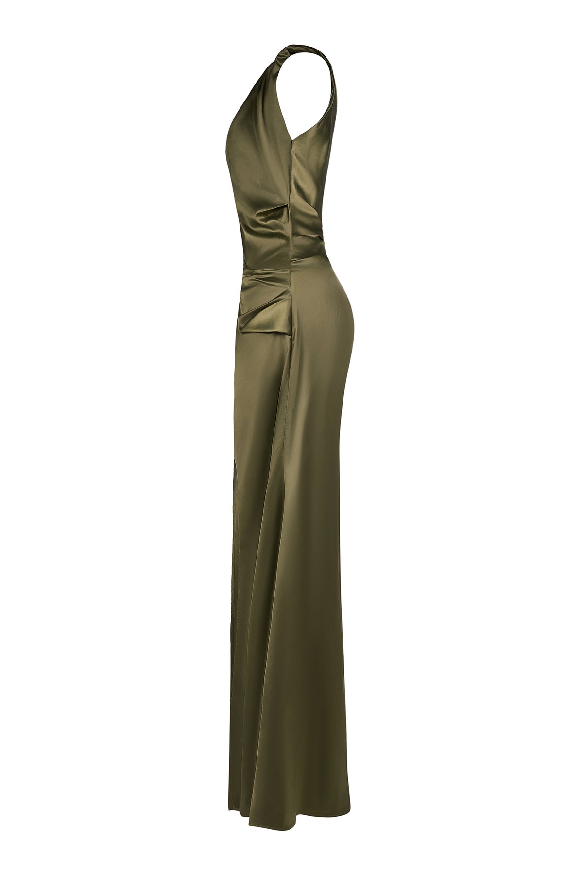 Satin Skew Collar Split Maxi Dress