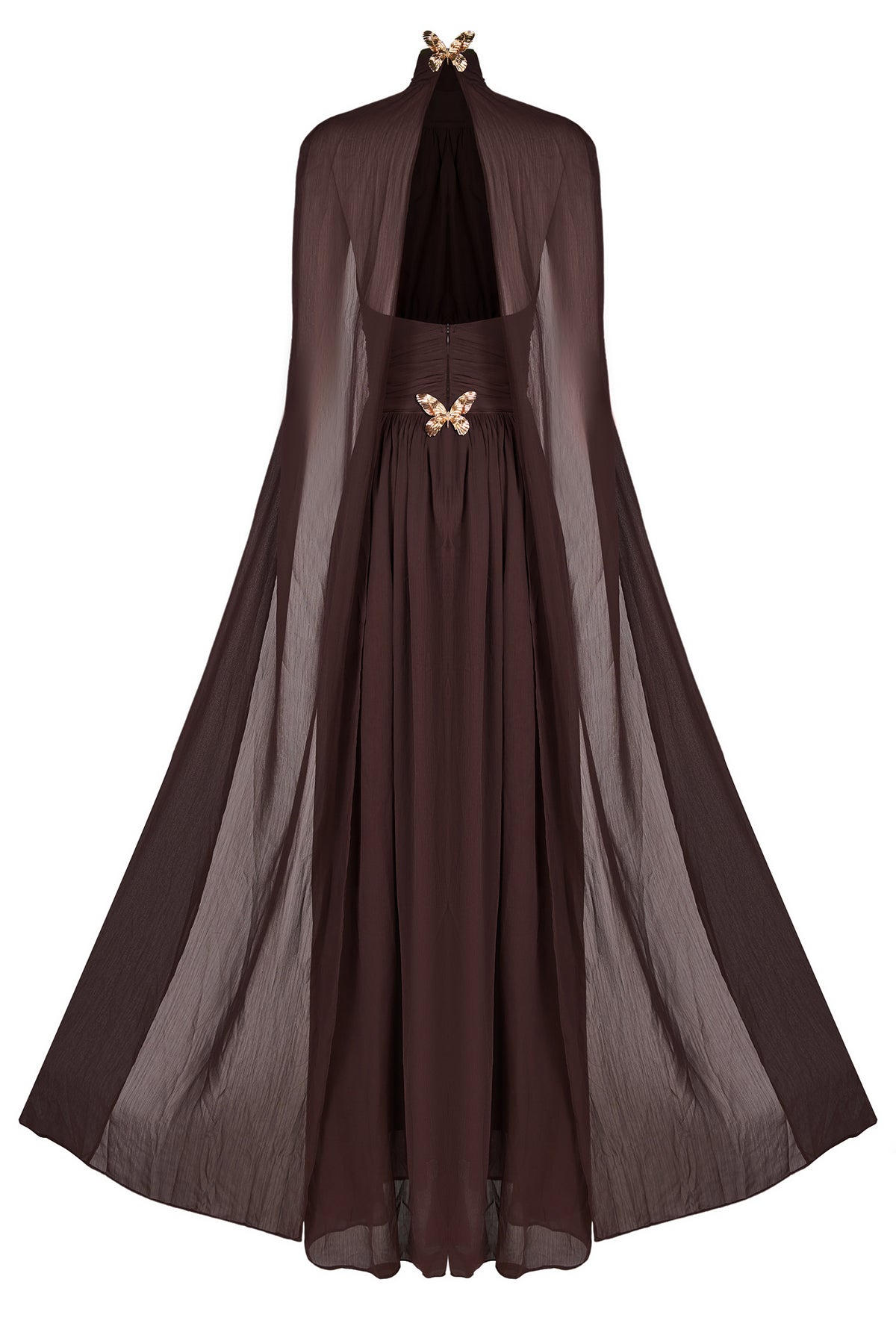 Chiffon High Neck Cape Sleeve Maxi Dress
