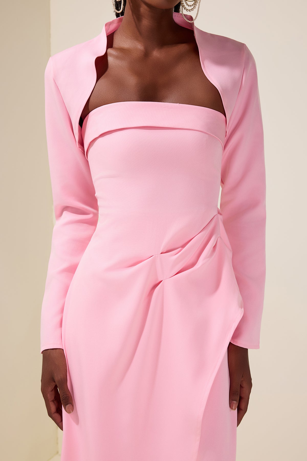 Ruched Slit Maxi Dress With Cardigan
