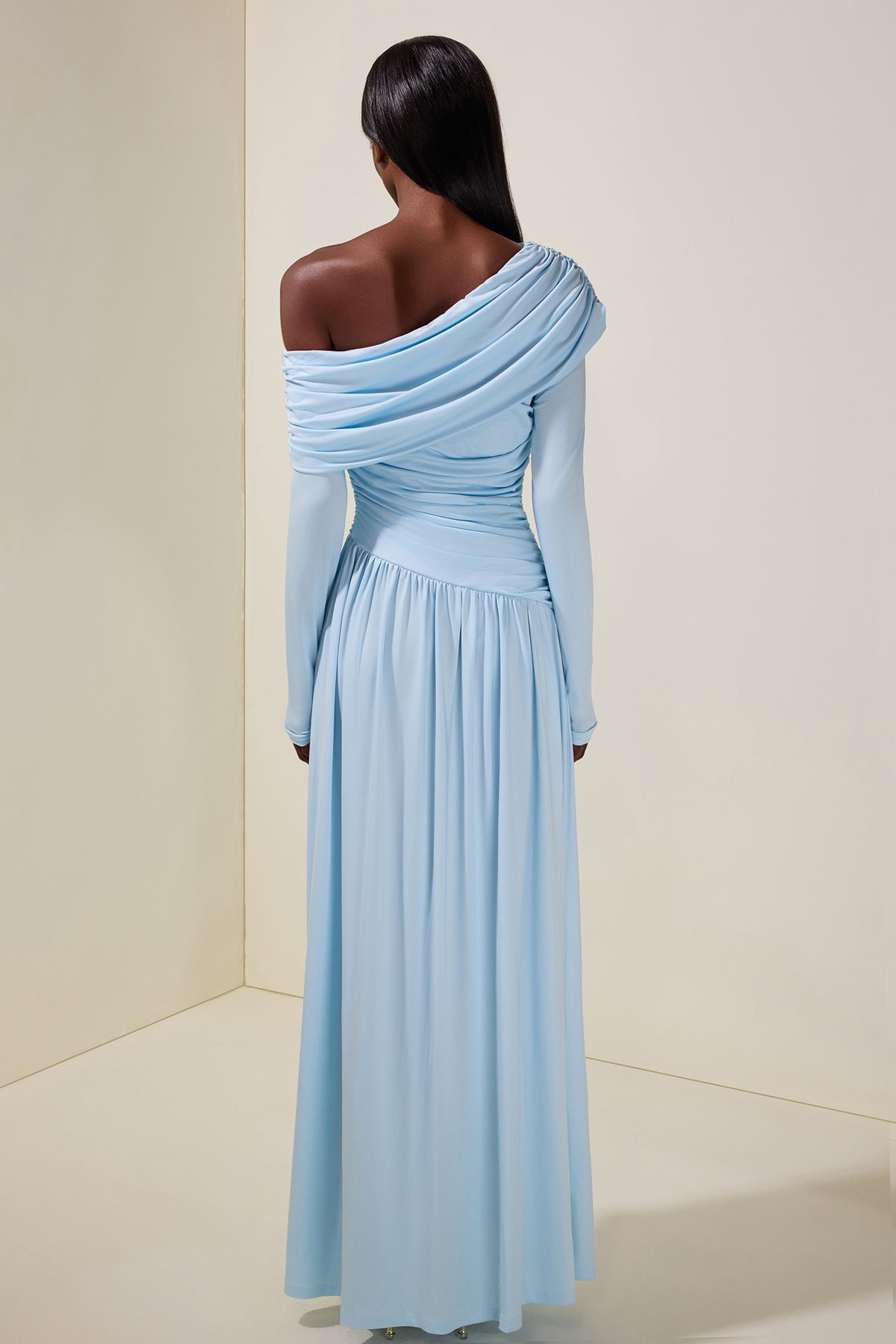 Jersey Gathering Long Sleeve Maxi Dress