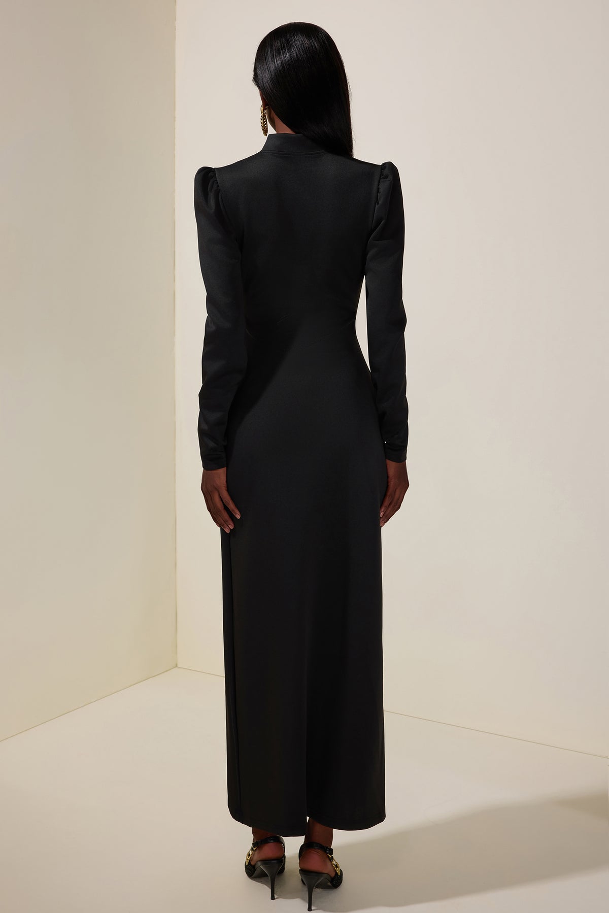 3D Flower Cut-Out Long Sleeve Maxi Dress