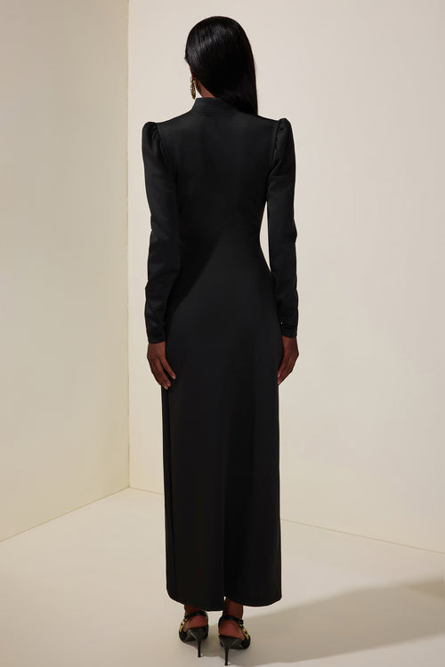 3D Flower Cut-Out Long Sleeve Maxi Dress