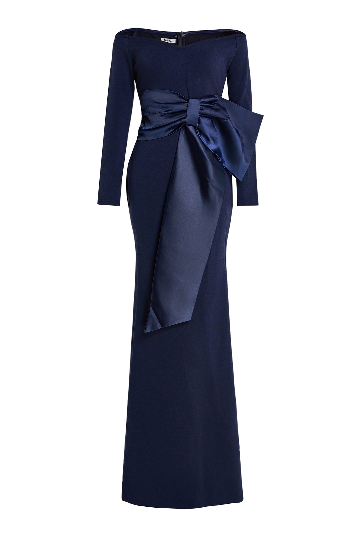 Solid Bow Long Sleeve Off-Shoulder Maxi Dress