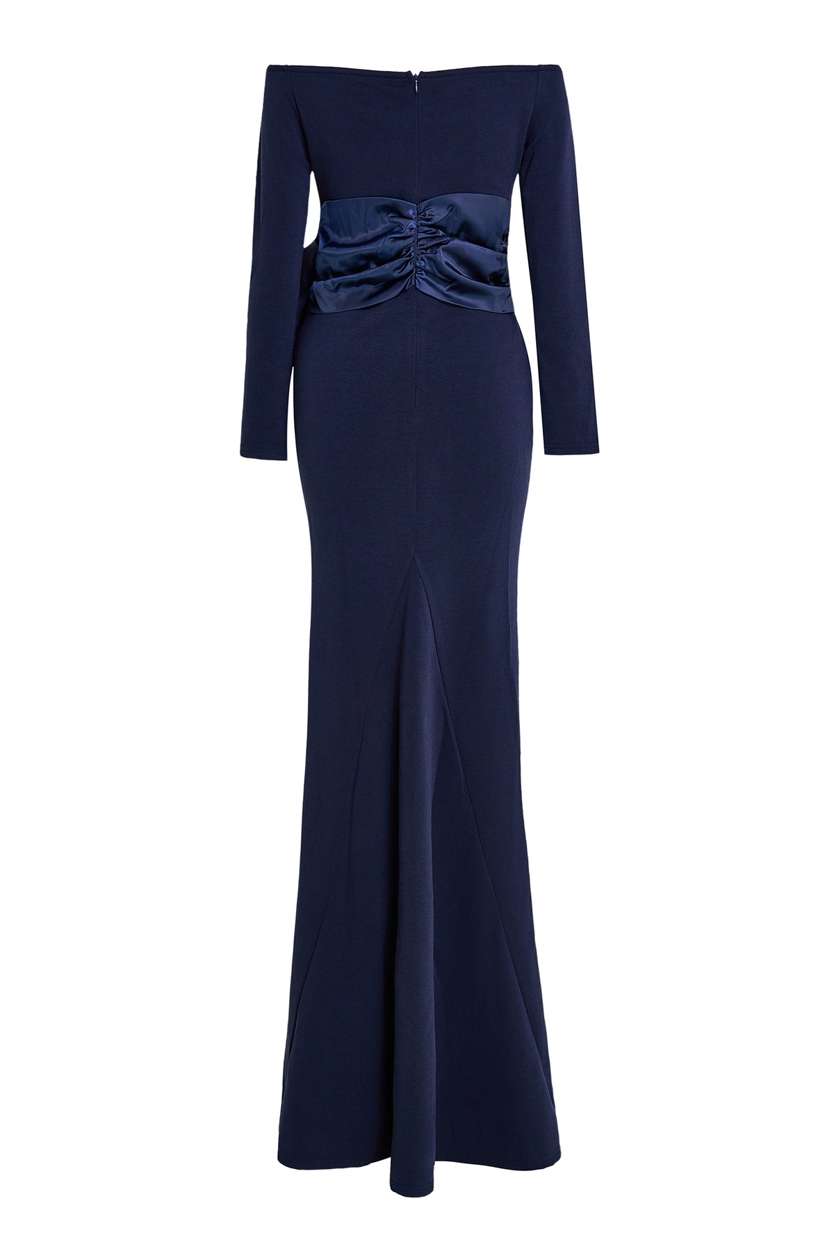 Solid Bow Long Sleeve Off-Shoulder Maxi Dress