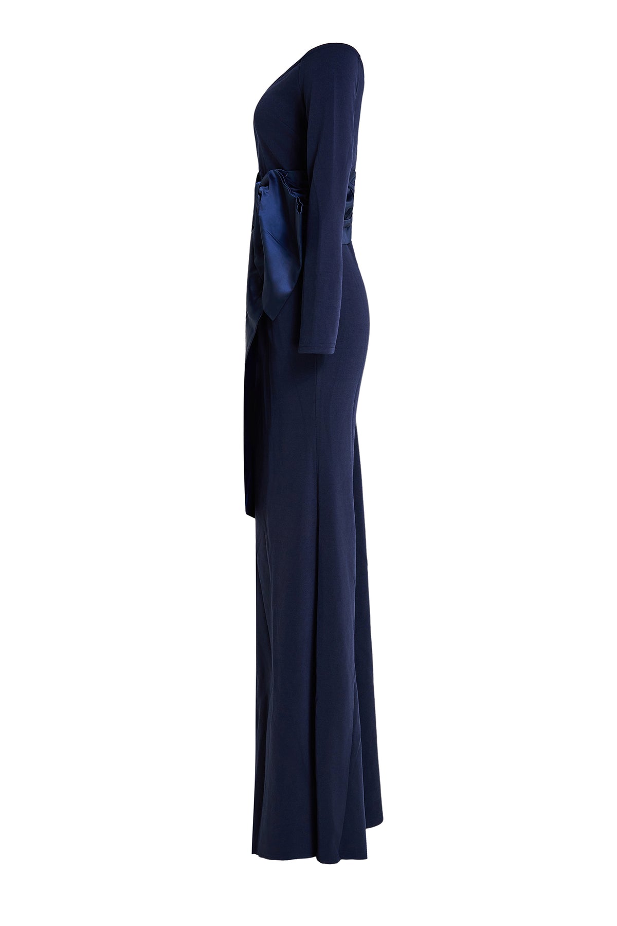 Solid Bow Long Sleeve Off-Shoulder Maxi Dress