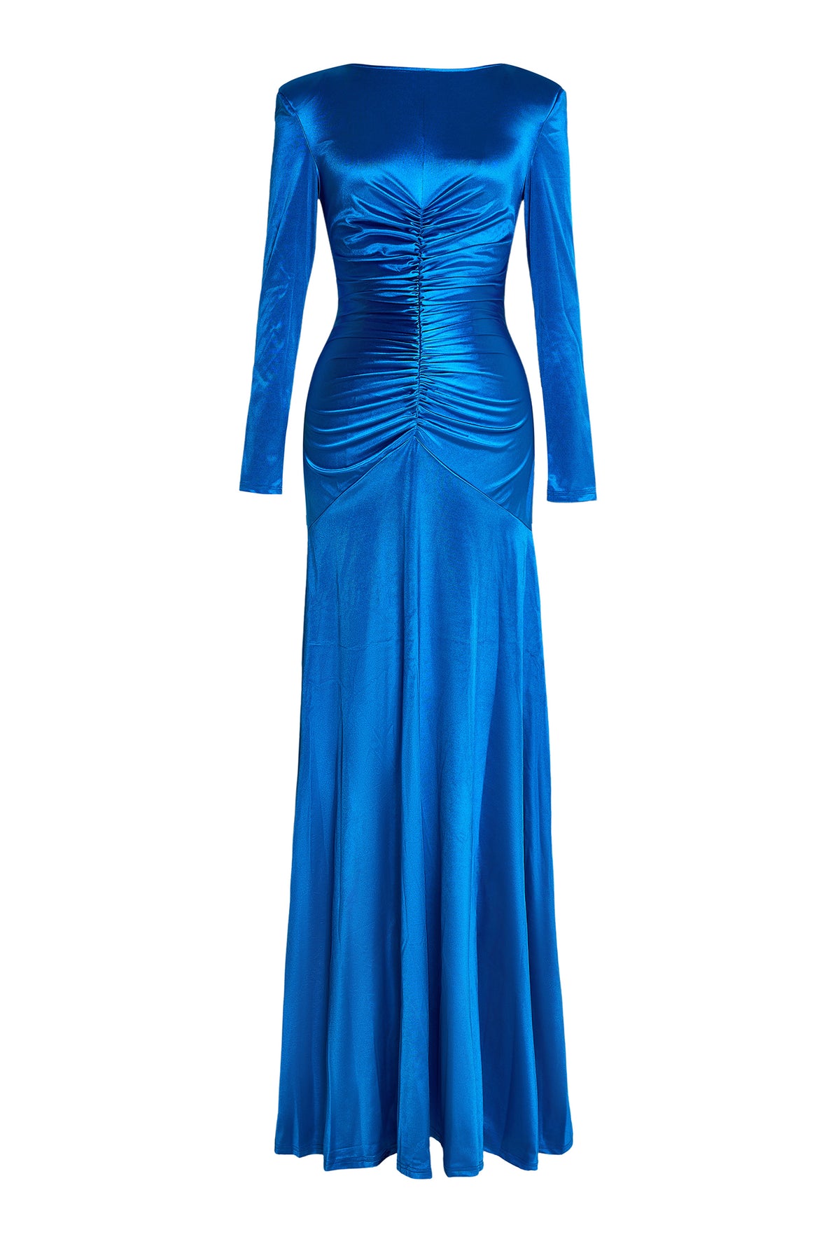Solid Gathered Boat Neck Midi Dress