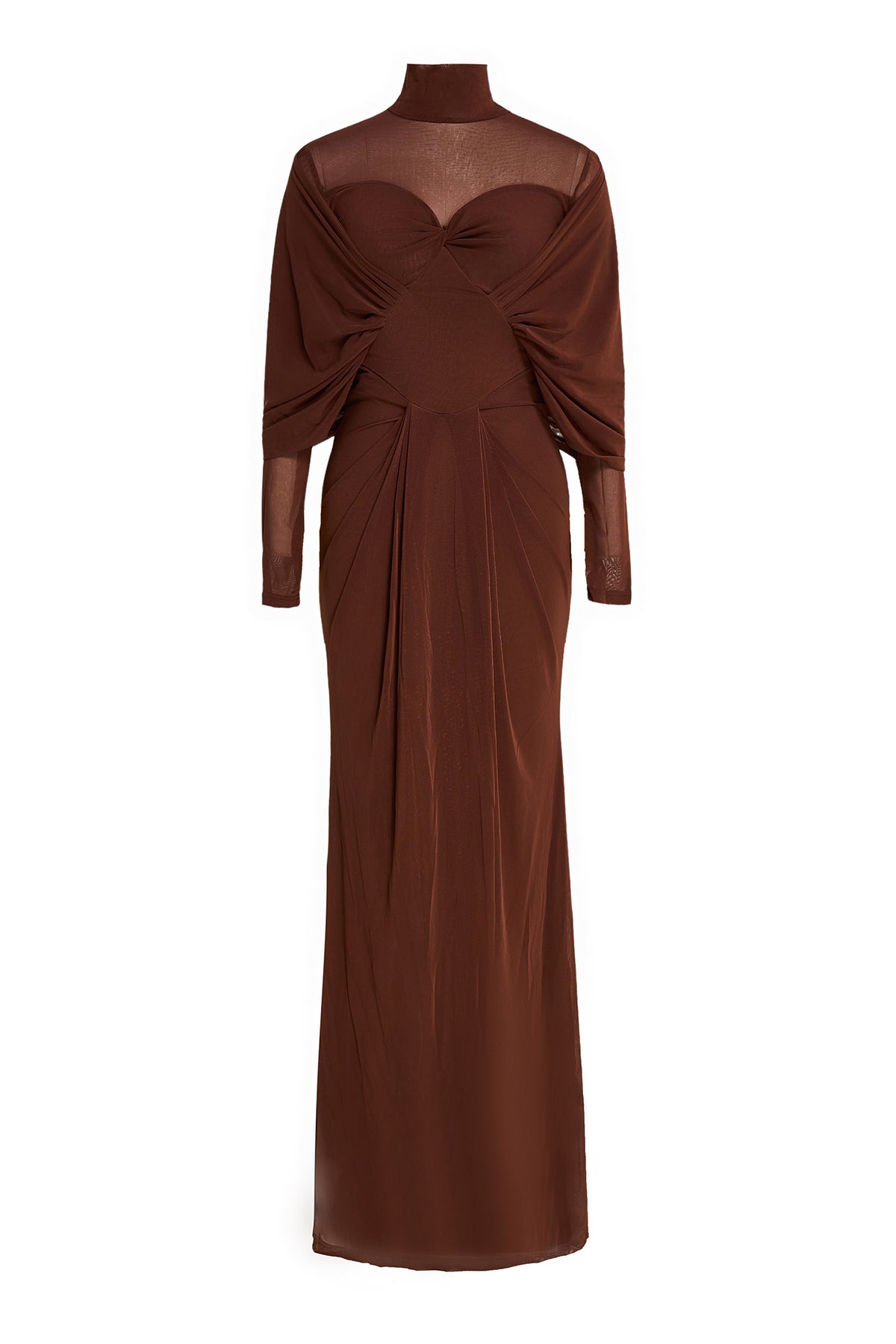 Jersey Solid Ruched Long Sleeve Maxi Dress