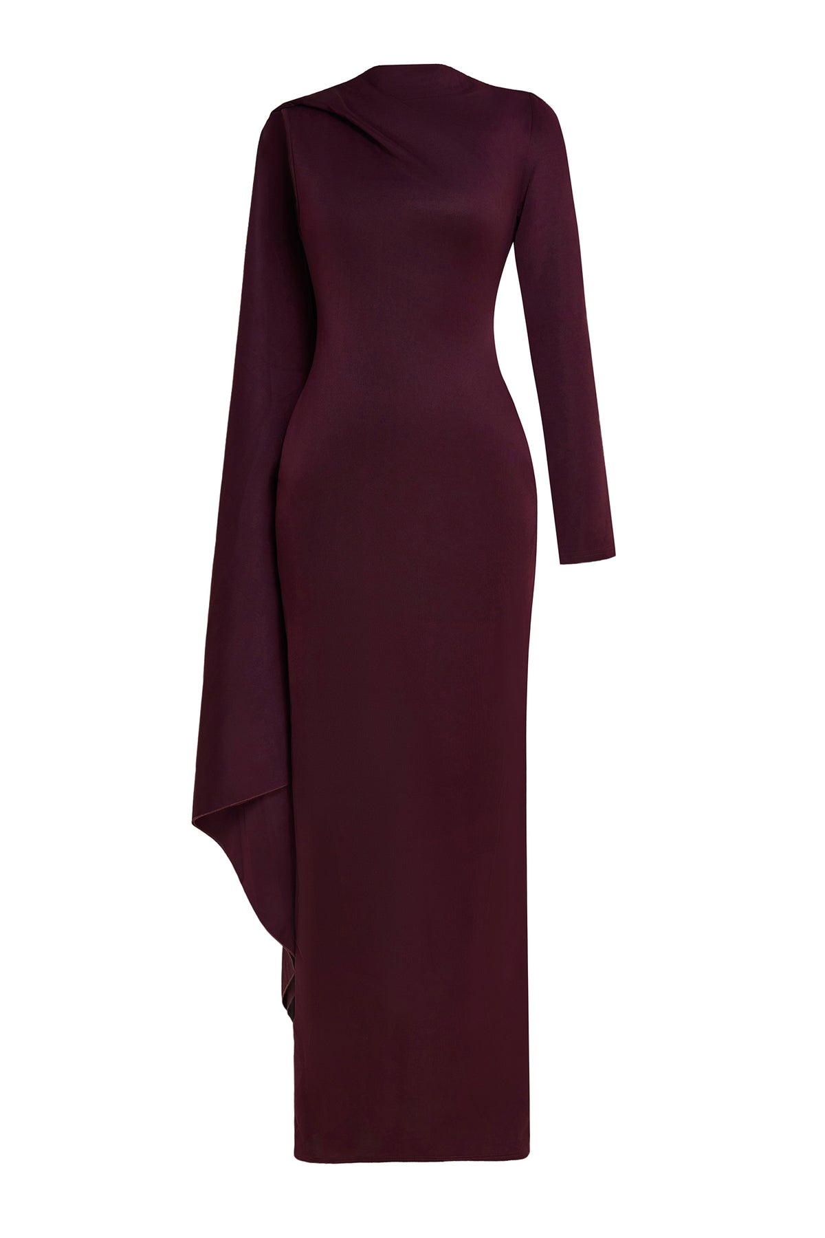 Solid One Sleeve Cape Sleeve Maxi Dress