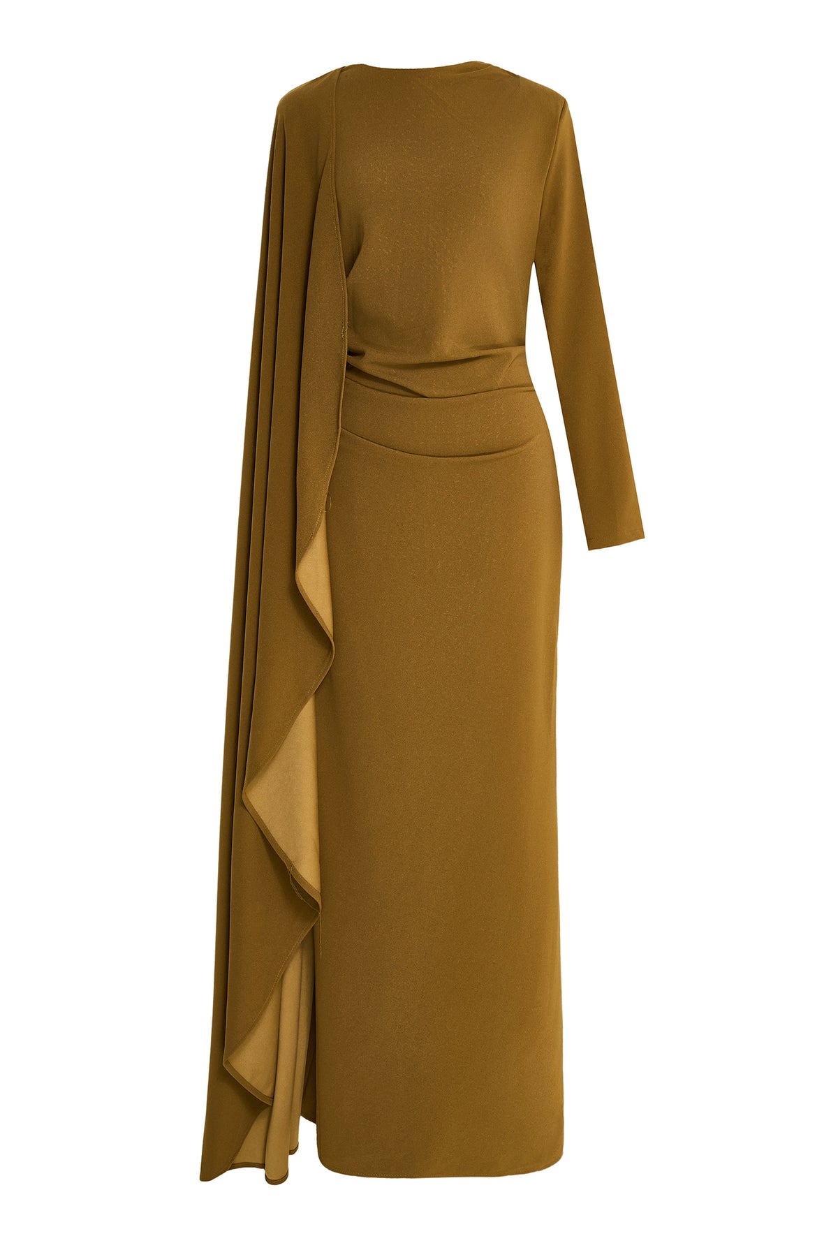 Pleated Round Neck Cape Maxi Dress