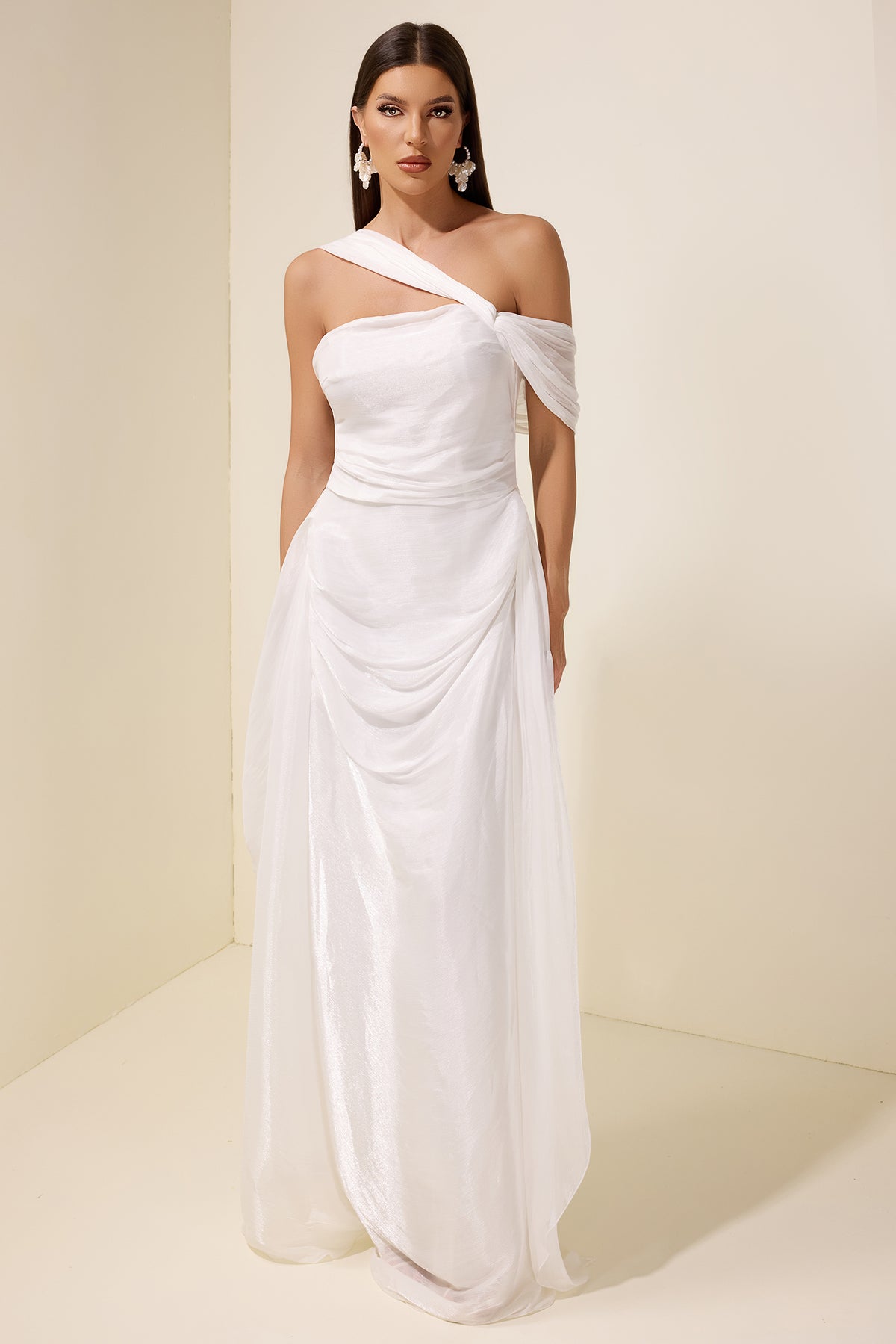 Satin Sleeveless Gathering Maxi Dress
