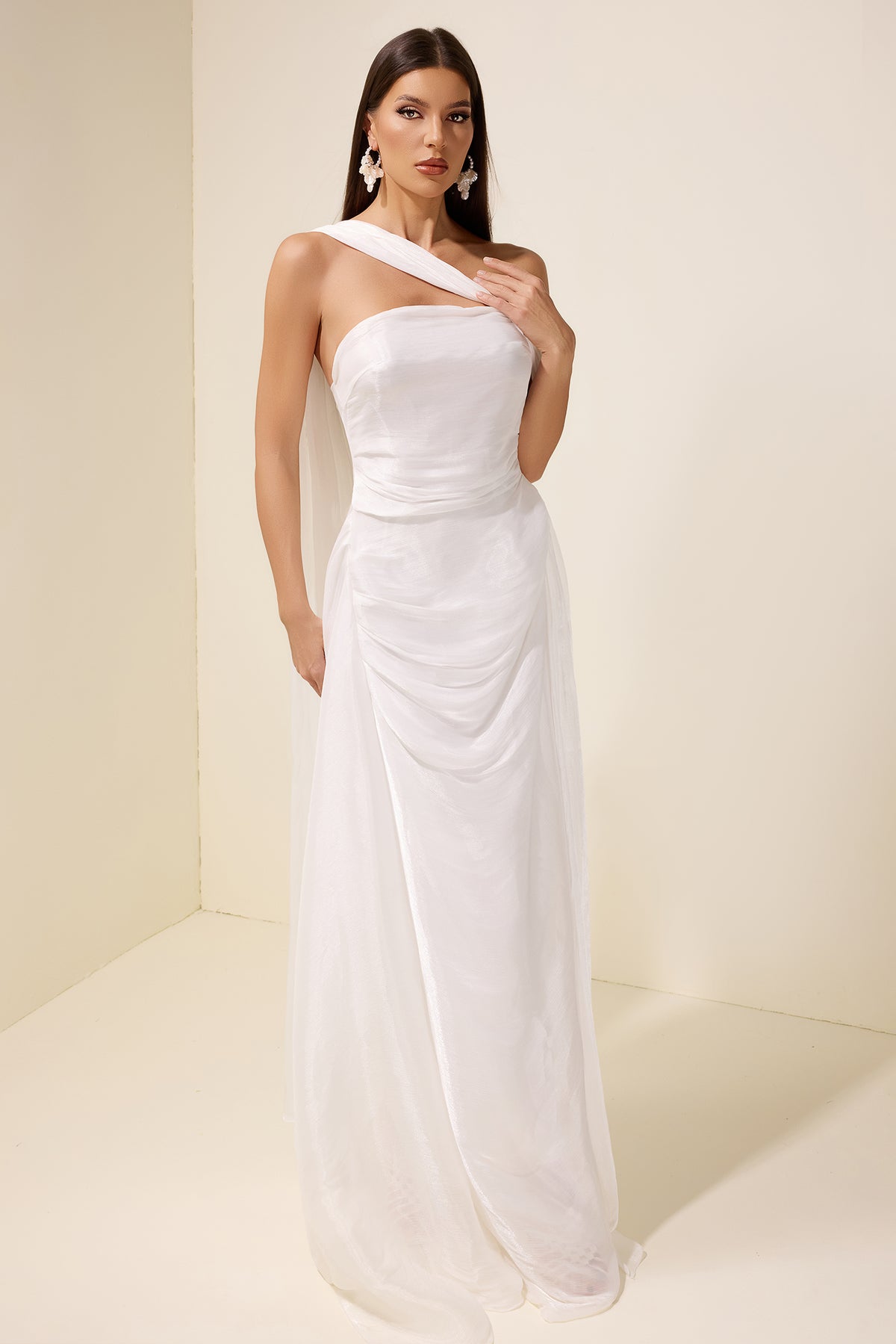 Satin Sleeveless Gathering Maxi Dress