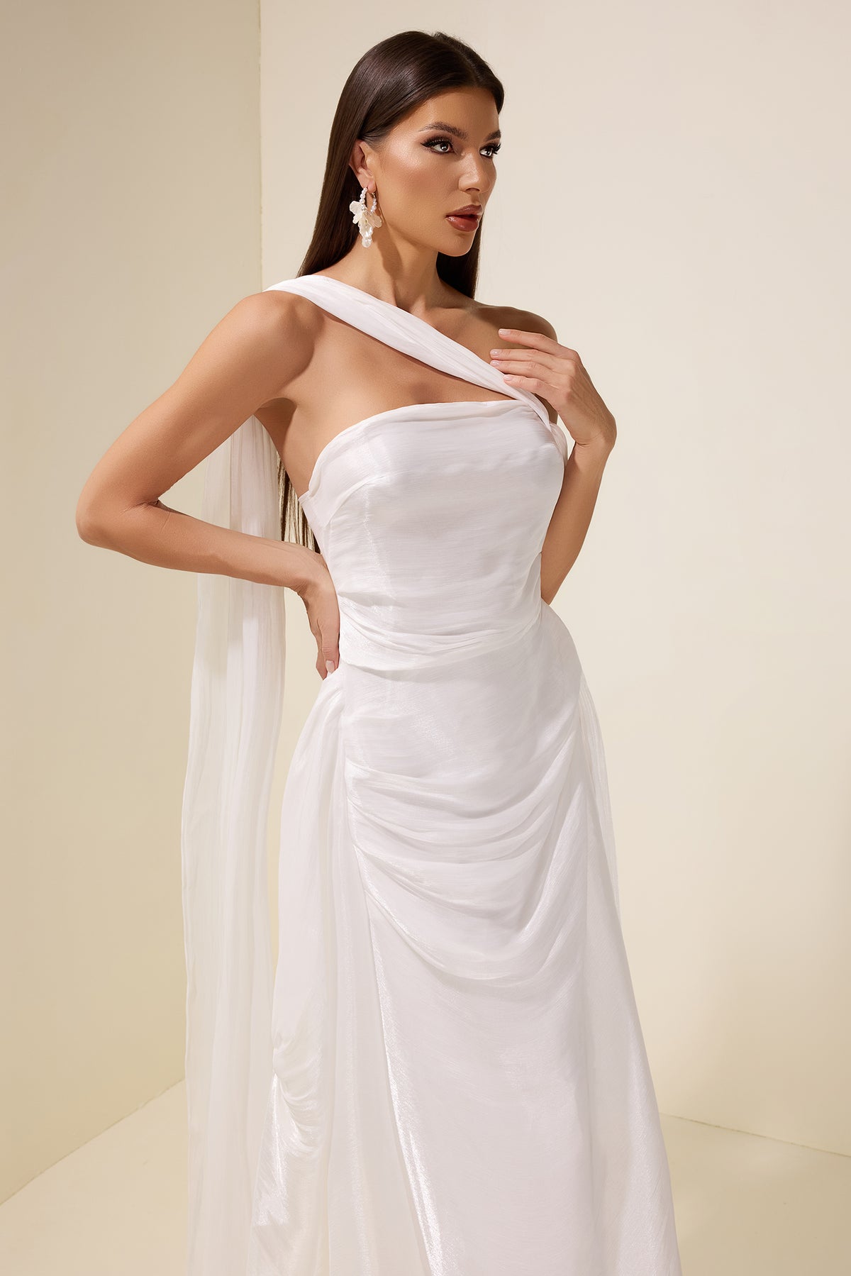 Satin Sleeveless Gathering Maxi Dress