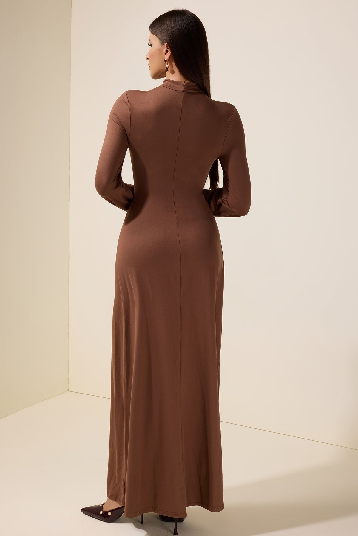 Jersey Metal Embellishment Lantern Sleeve Maxi Dress