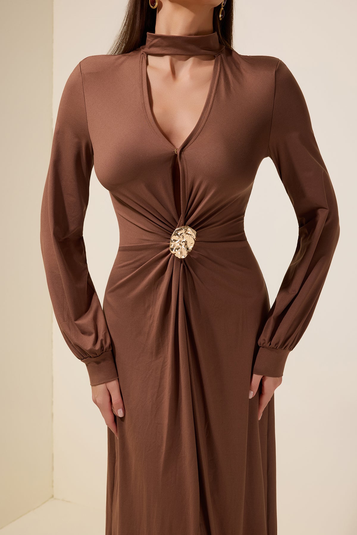 Jersey Metal Embellishment Lantern Sleeve Maxi Dress