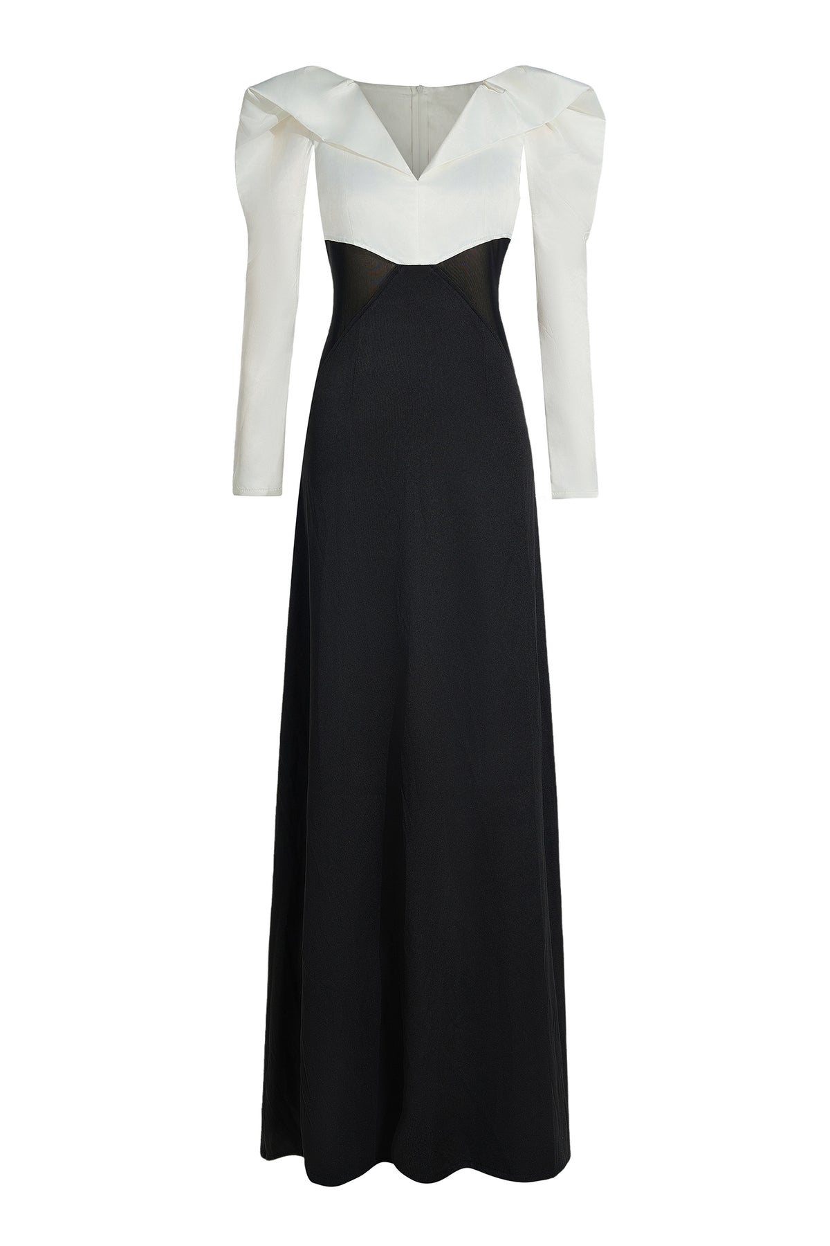 Contrast Color Long Sleeve Maxi Dress