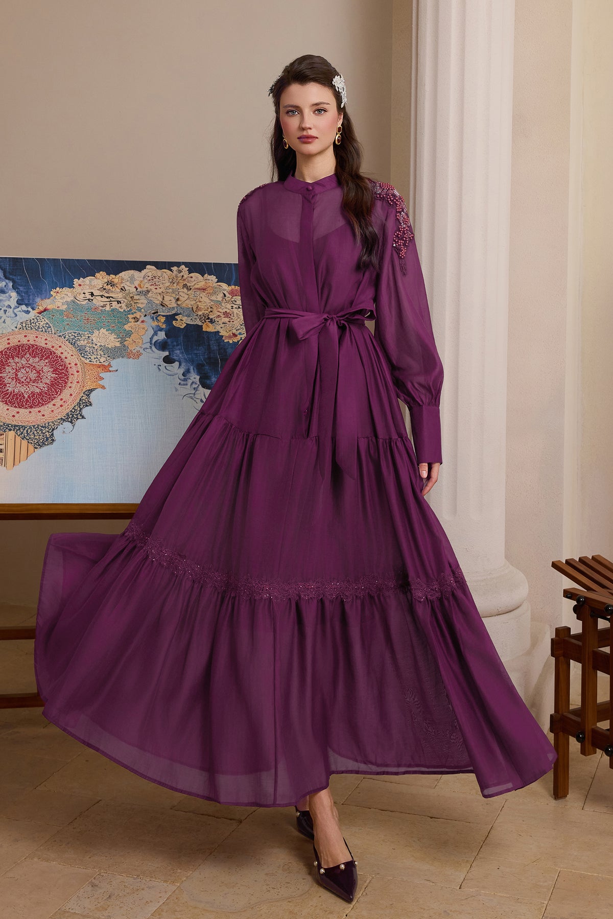 Rivet Single Breasted Midi Dress With Belt