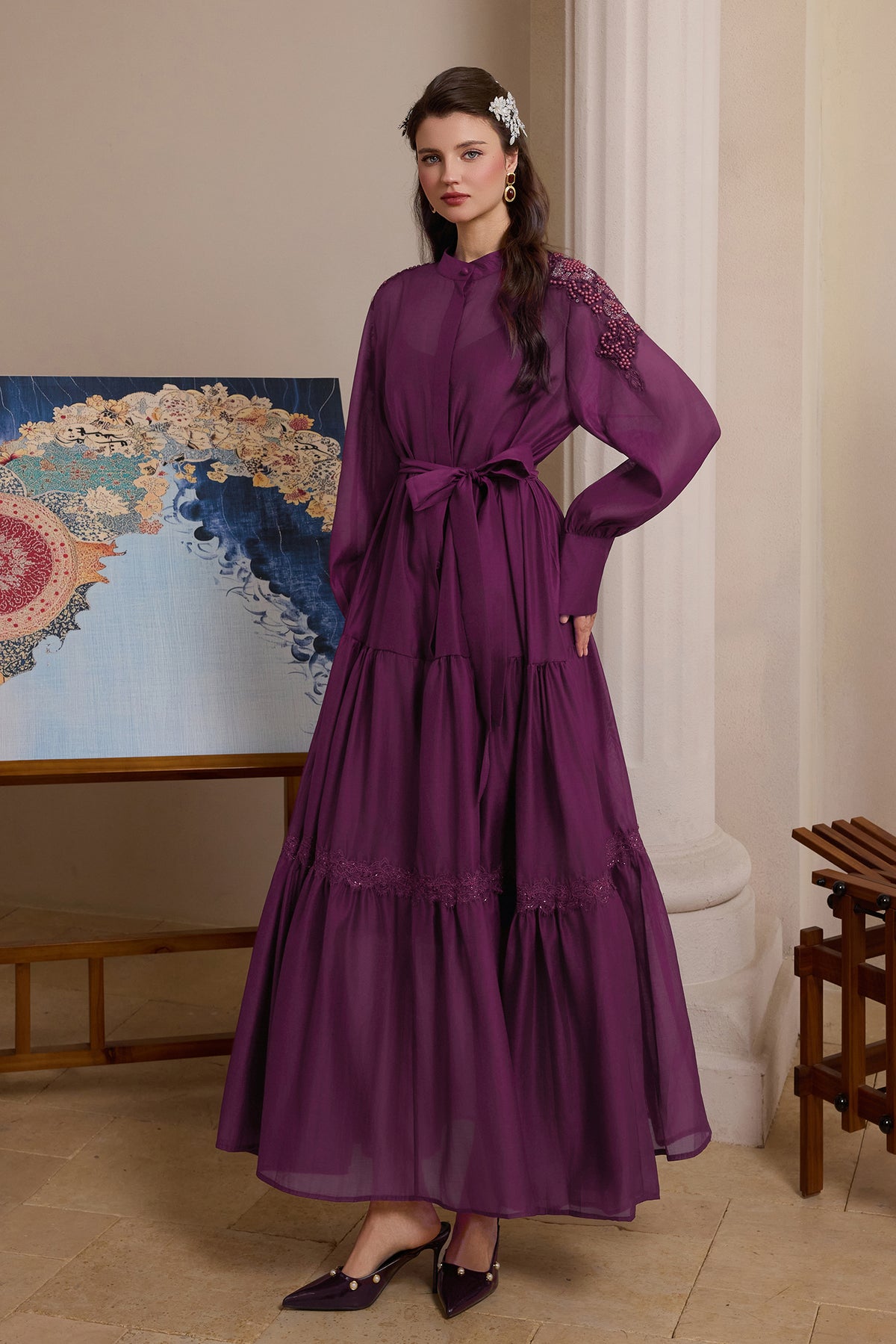 Rivet Single Breasted Midi Dress With Belt