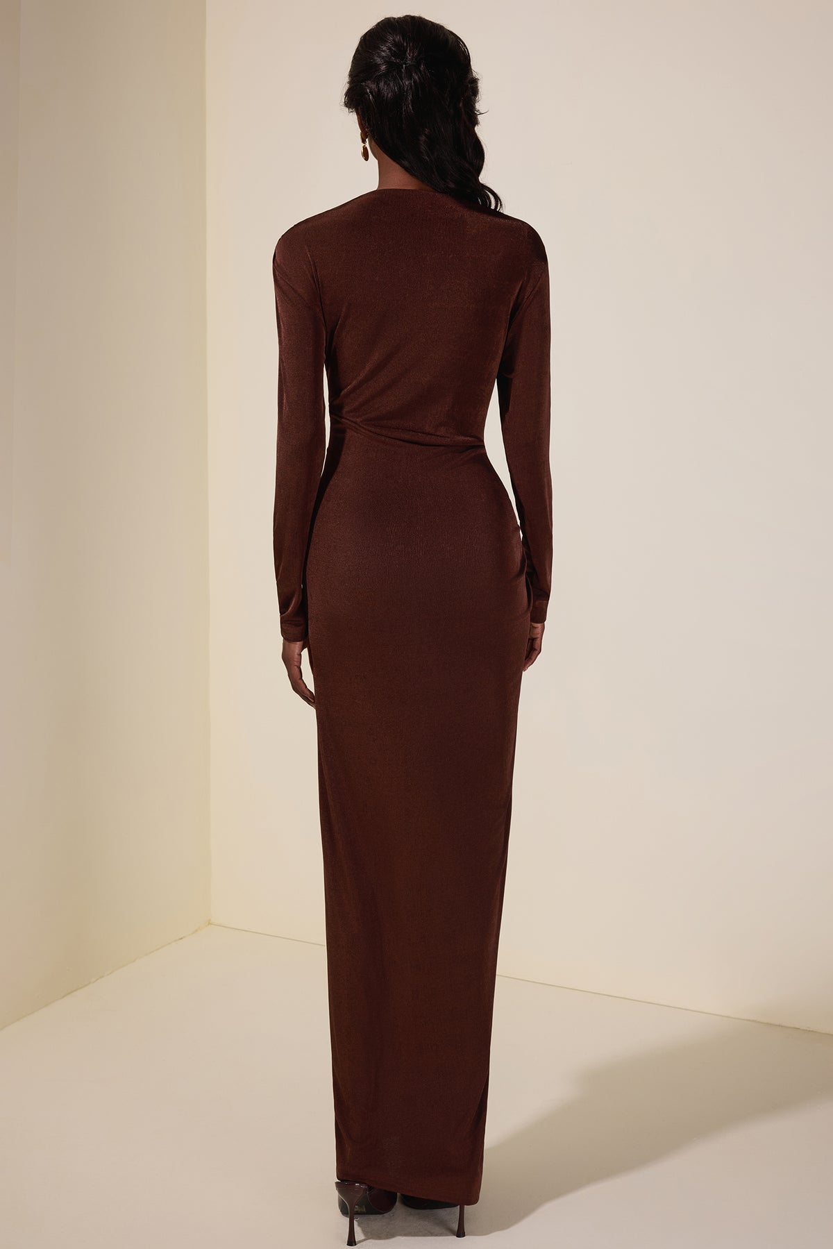 Jersey Metal Decorations Long Sleeve Maxi Dress