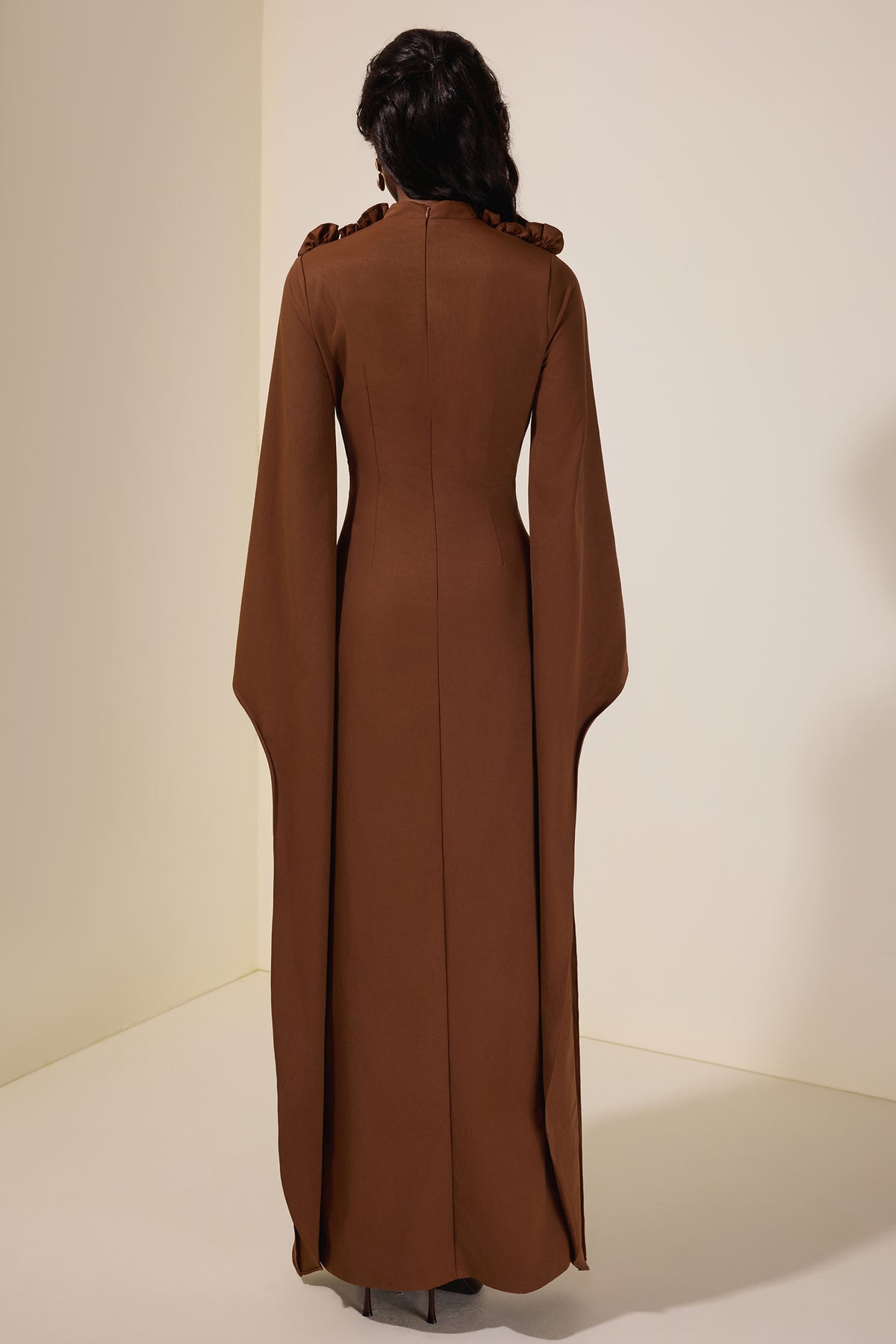 Solid 3D Flower Cape Sleeve Maxi Dress