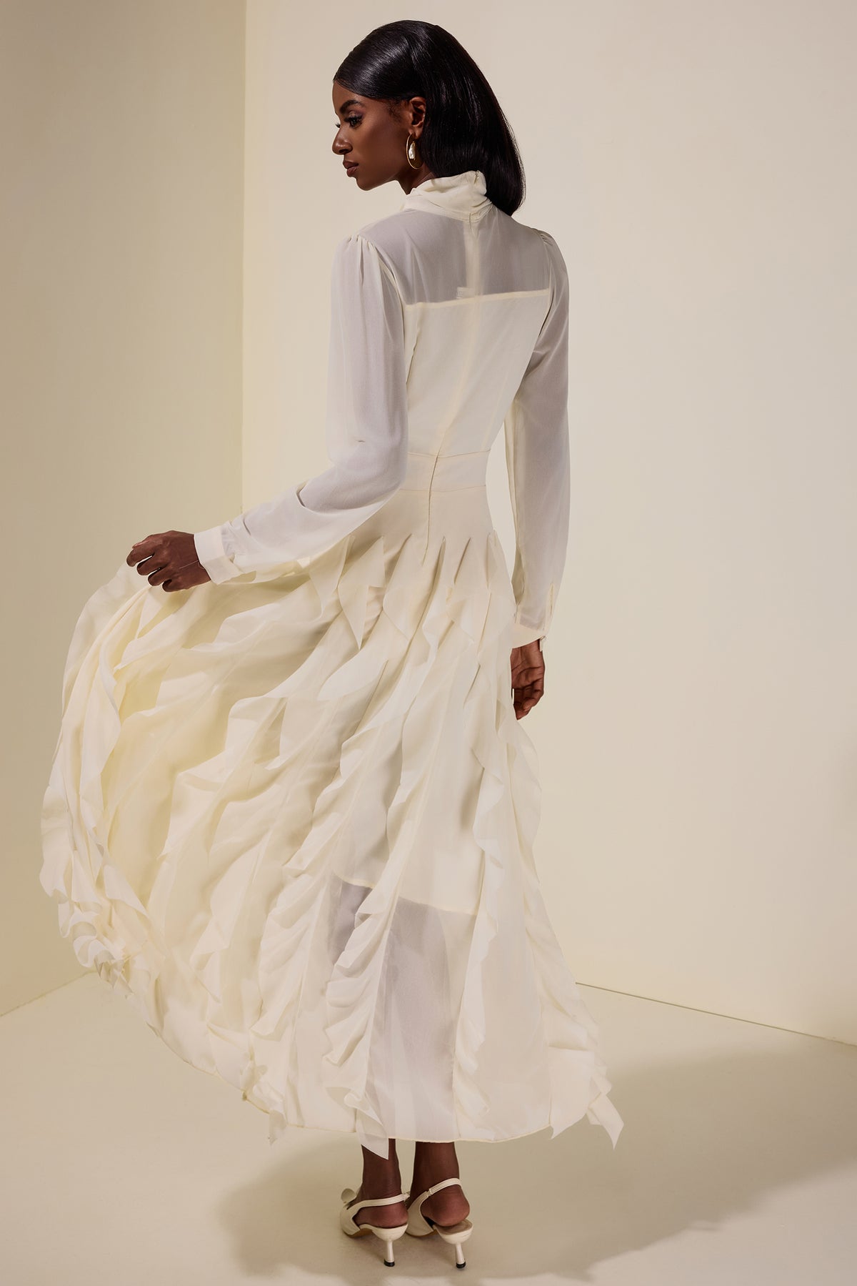 Chiffon Frill Beads Maxi Dress