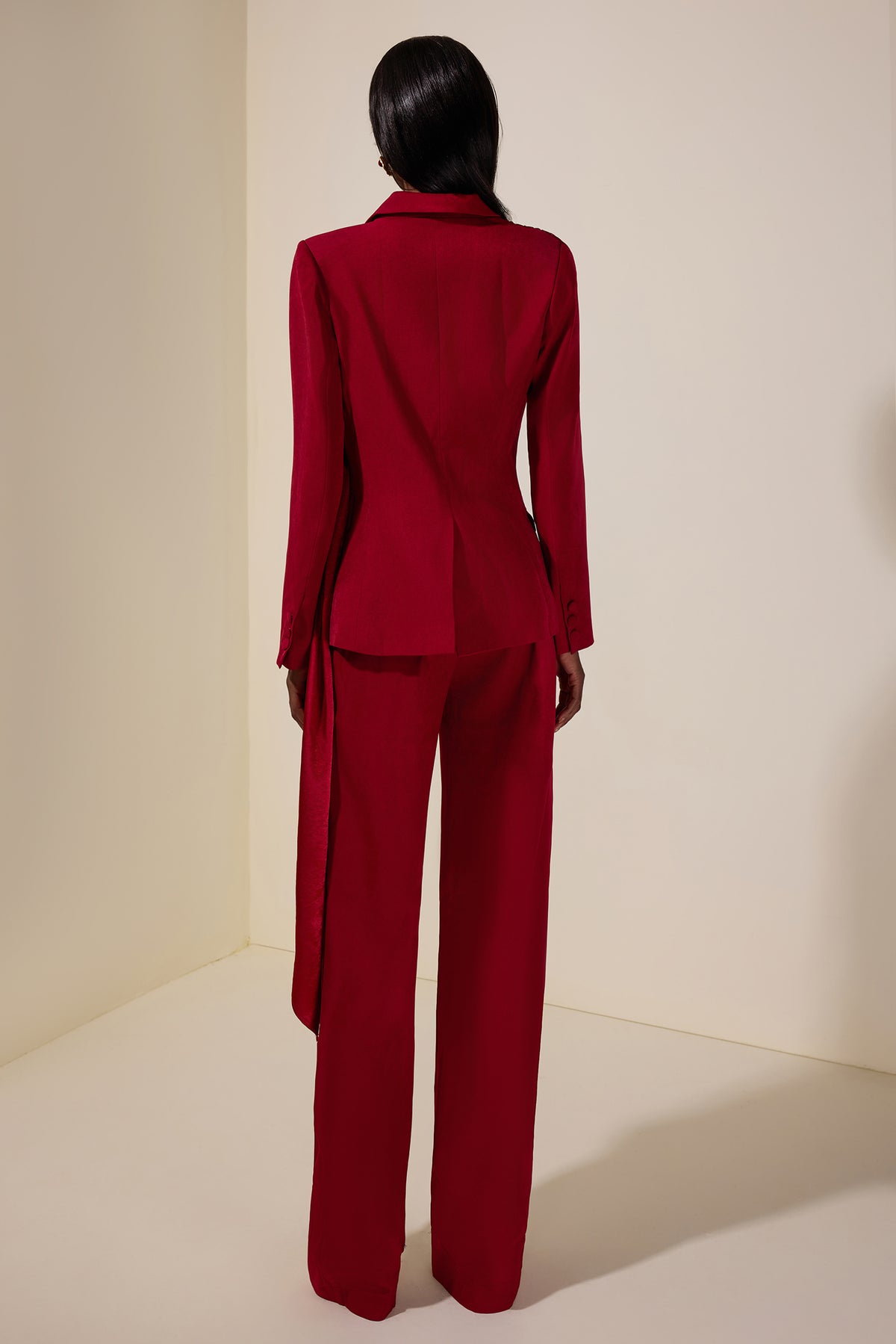 Ribbon Flapped Blazer & High Waist Pants Set