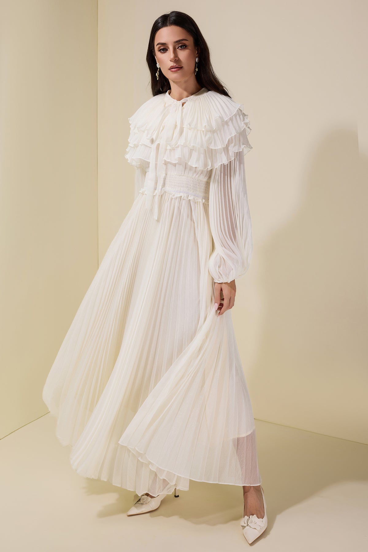 Luxury Pleated Ruffle Maxi Dress