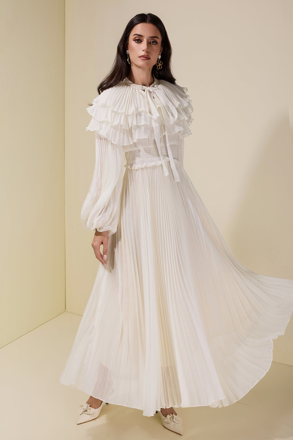 Luxury Pleated Ruffle Maxi Dress