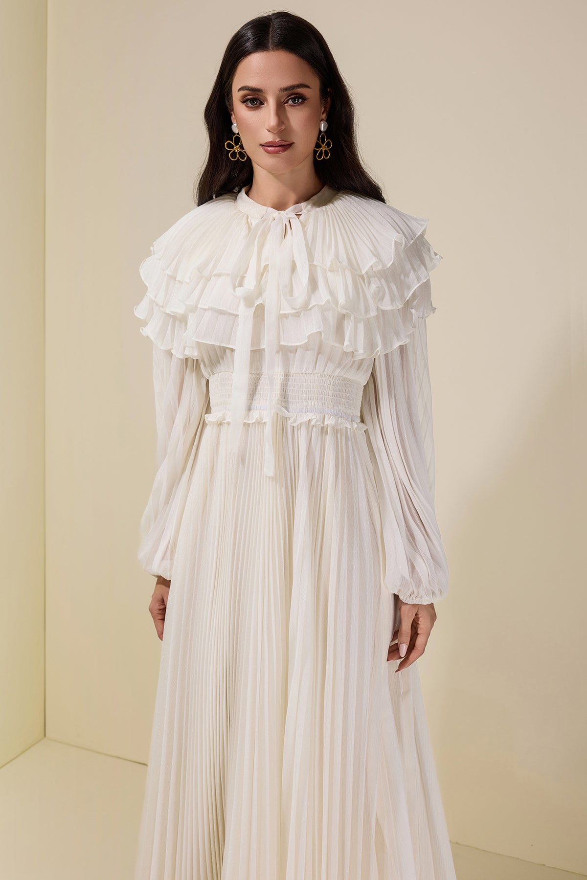 Luxury Pleated Ruffle Maxi Dress