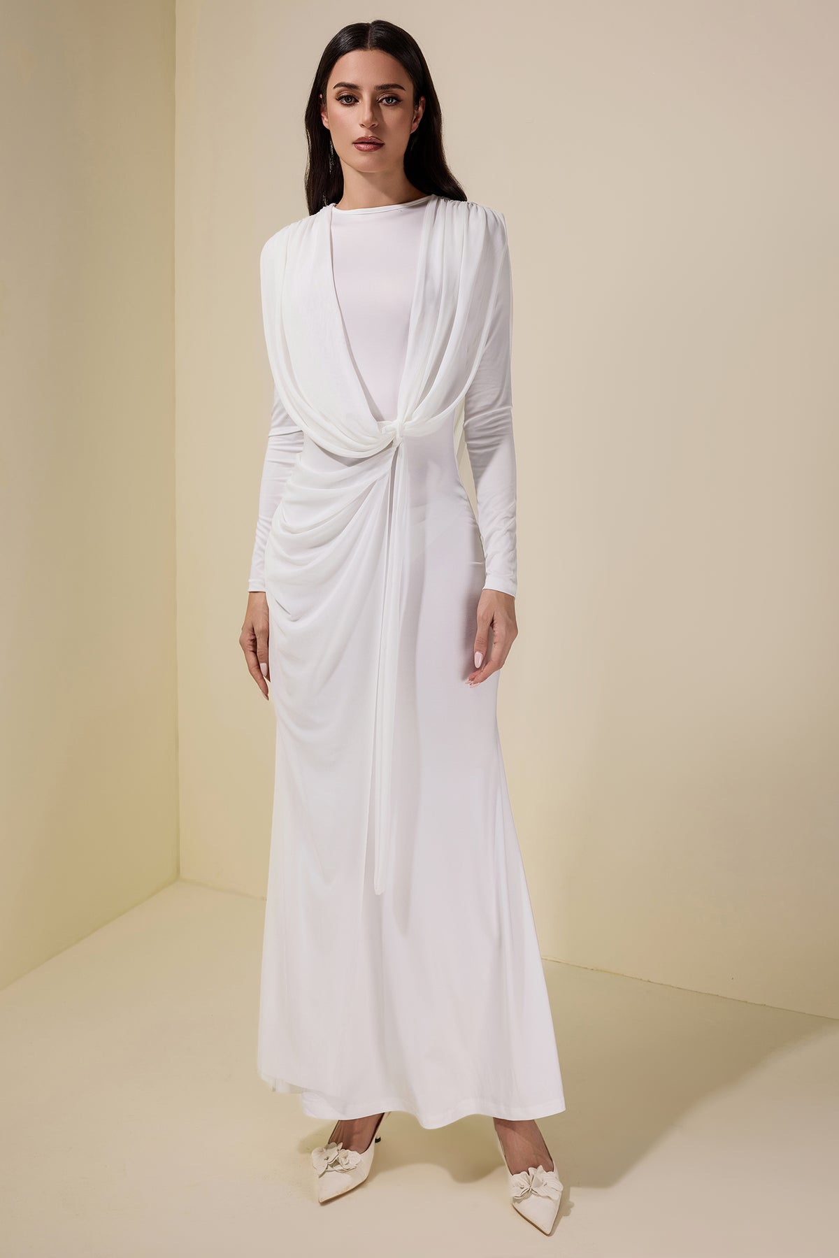 Mesh Pleated Tie-Up Maxi Dress