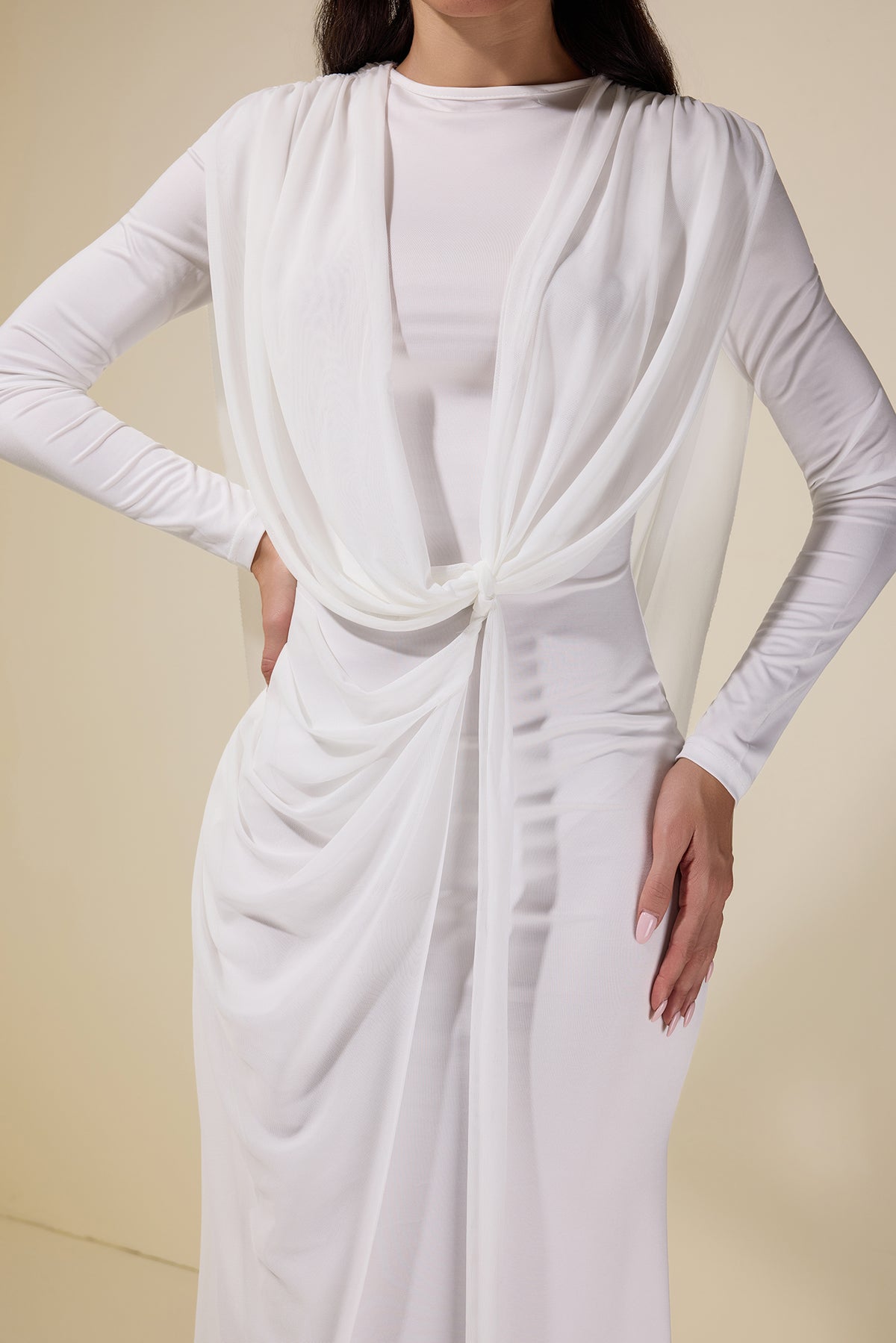 Mesh Pleated Tie-Up Maxi Dress