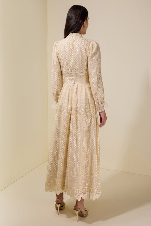 3D Flower Embroidered Beaded Maxi Dress