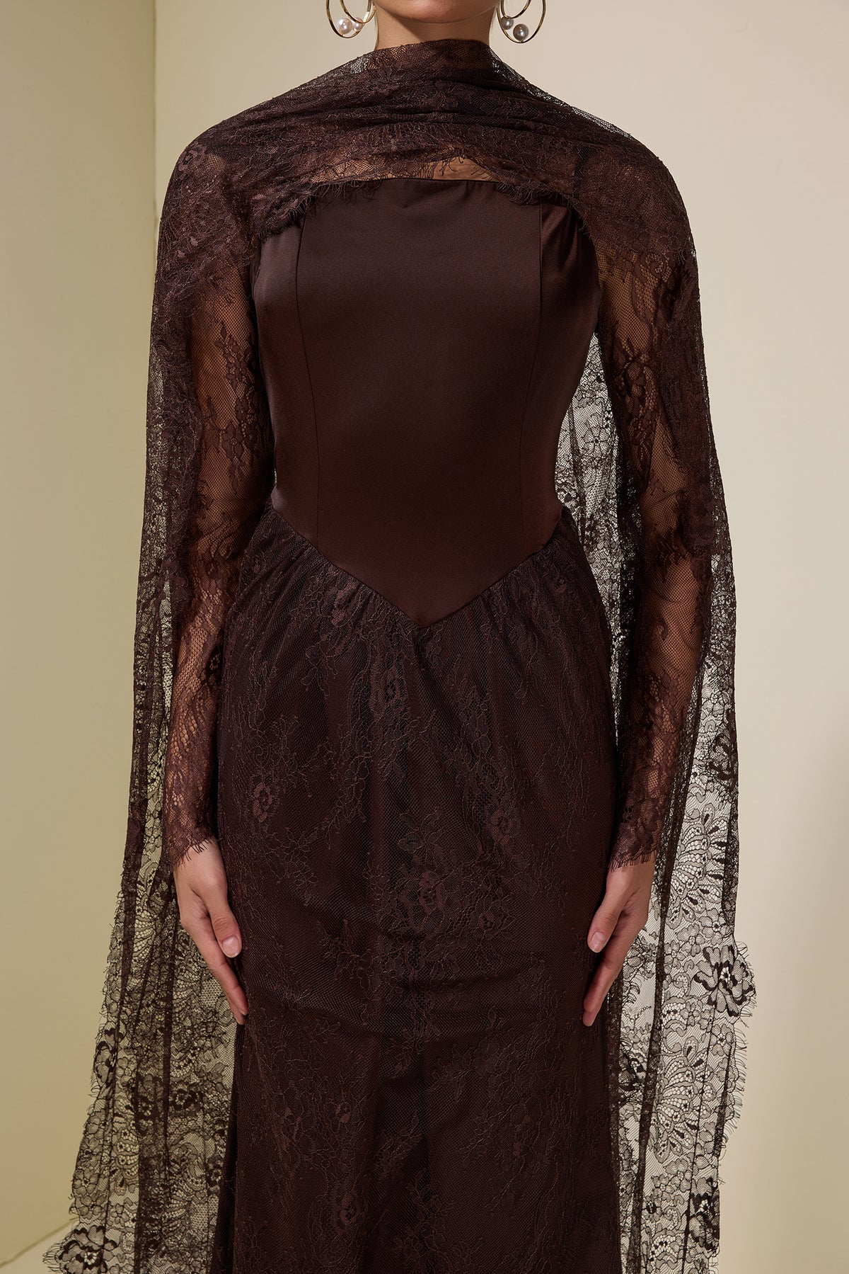 Lace Splicing Satin Tie-Up Maxi Dress