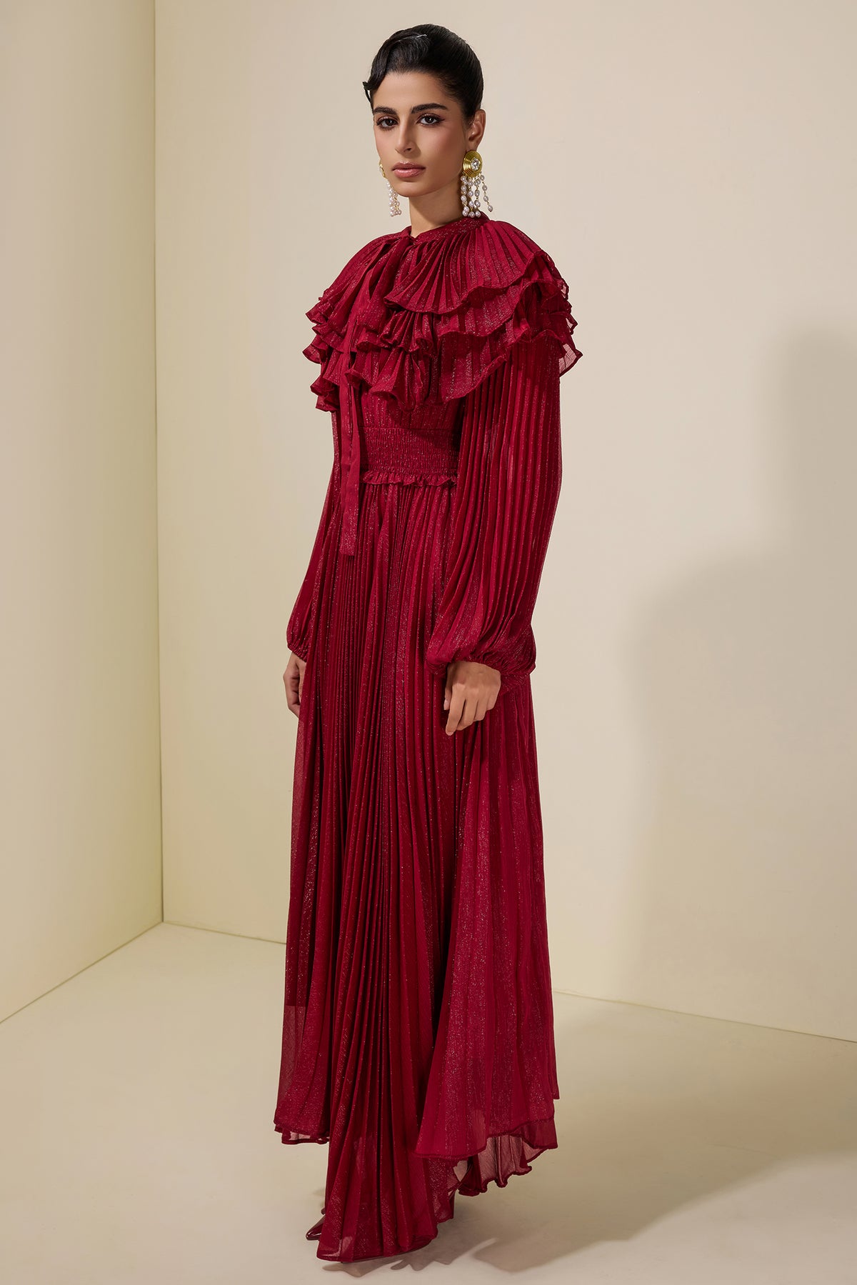 Luxury Pleated Ruffle Maxi Dress