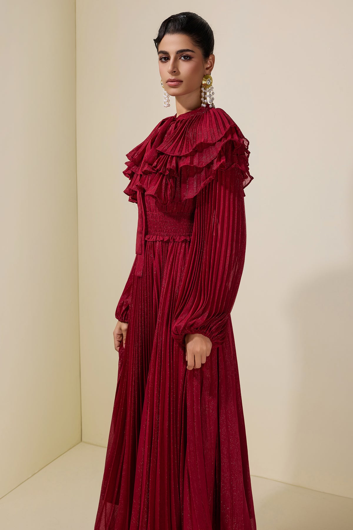 Luxury Pleated Ruffle Maxi Dress