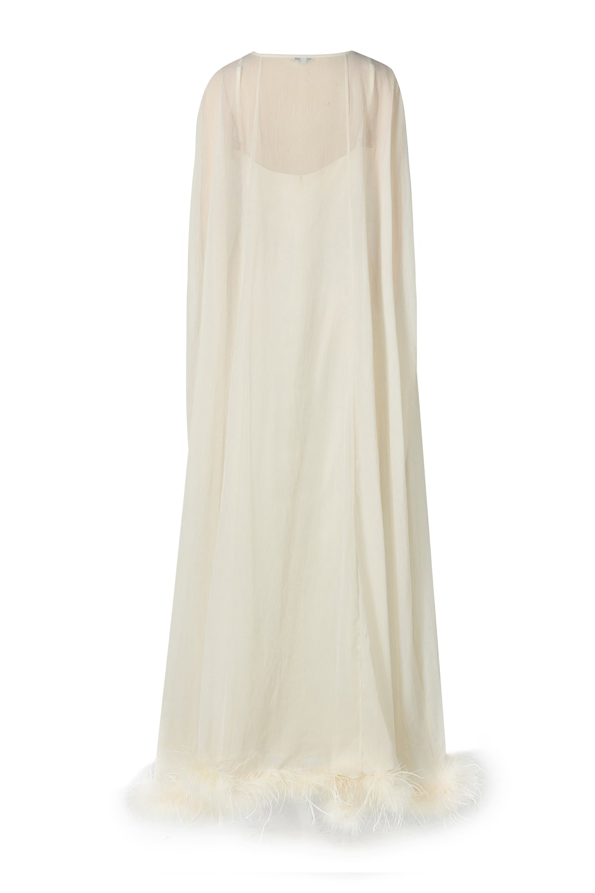 Slip Satin Maxi Dress With Ostrich Feather Cape