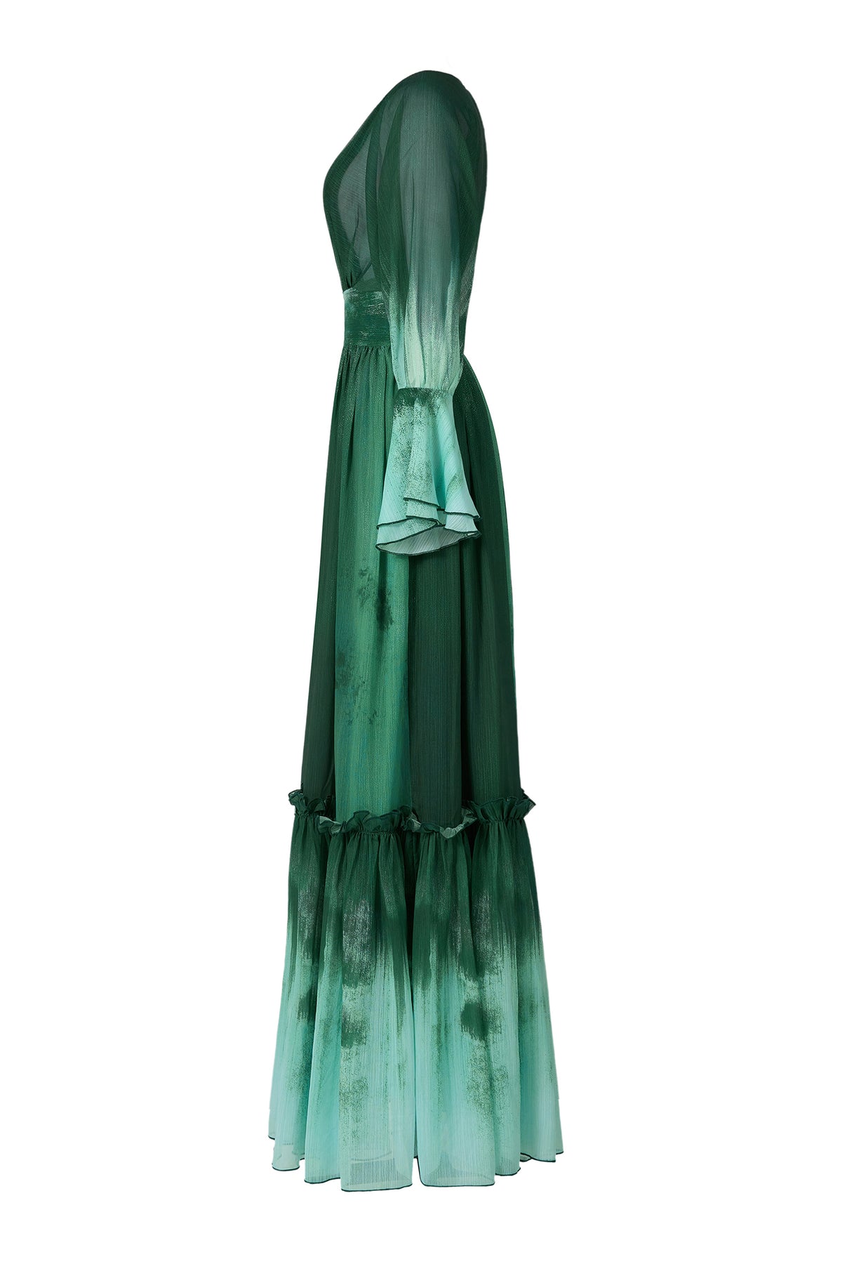 Ombre Chiffon Ruffle Maxi Dress