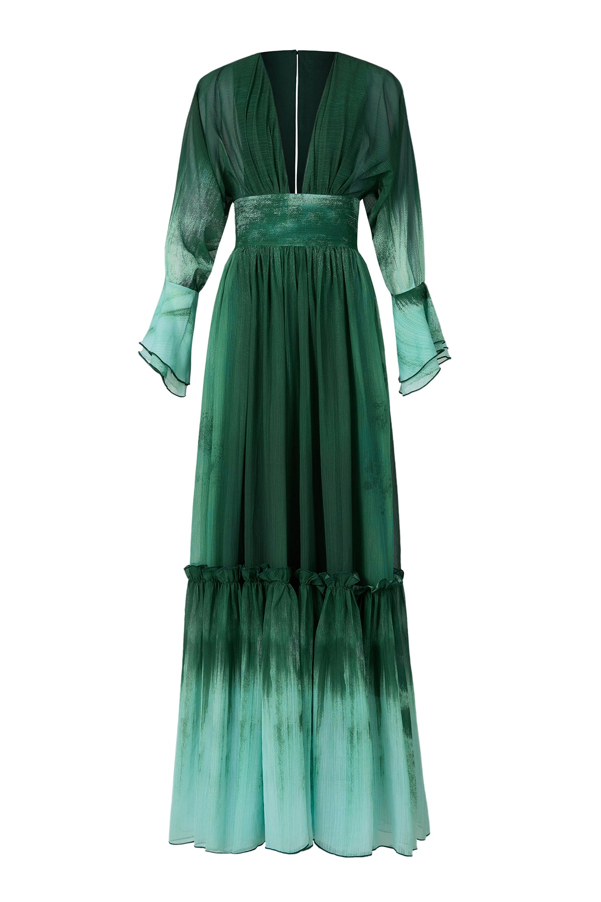 Ombre Chiffon Ruffle Maxi Dress