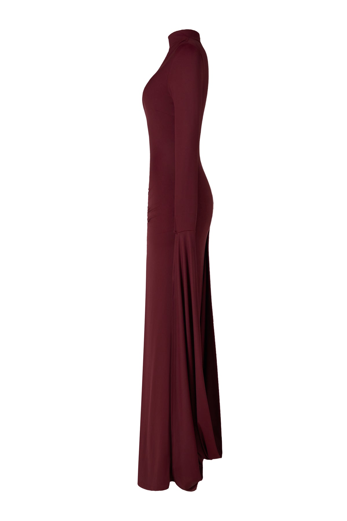 Jersey Solid Asymmetrical Sleeve Maxi Dress