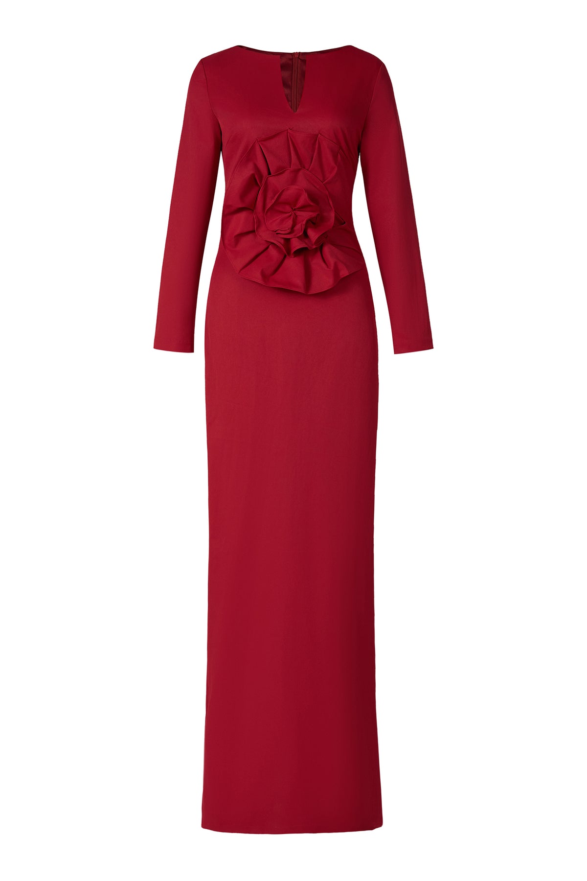 3D Flower Solid Long Sleeve Maxi Dress